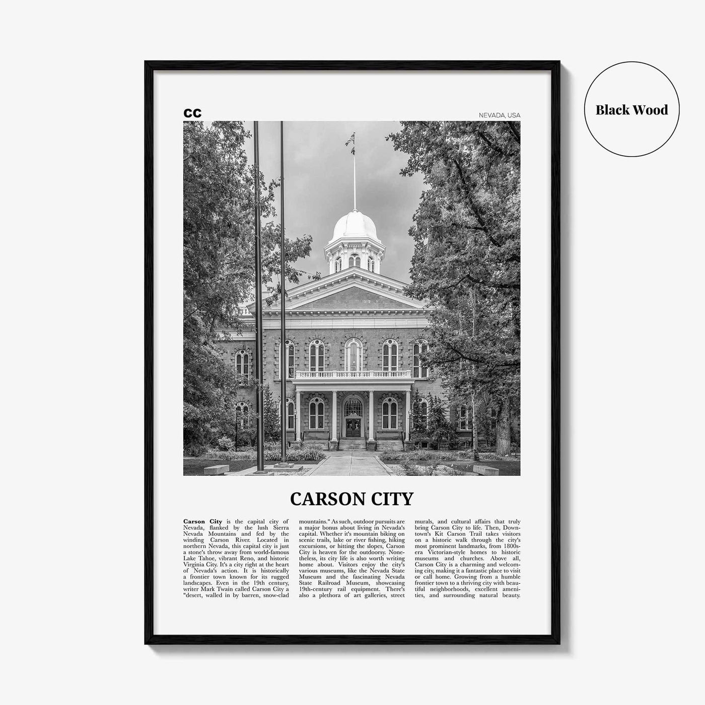 Carson City Print Black and White, Carson City Wall Art, Carson City Poster, Carson City Photo, Carson City Wall Décor, Carson City Map