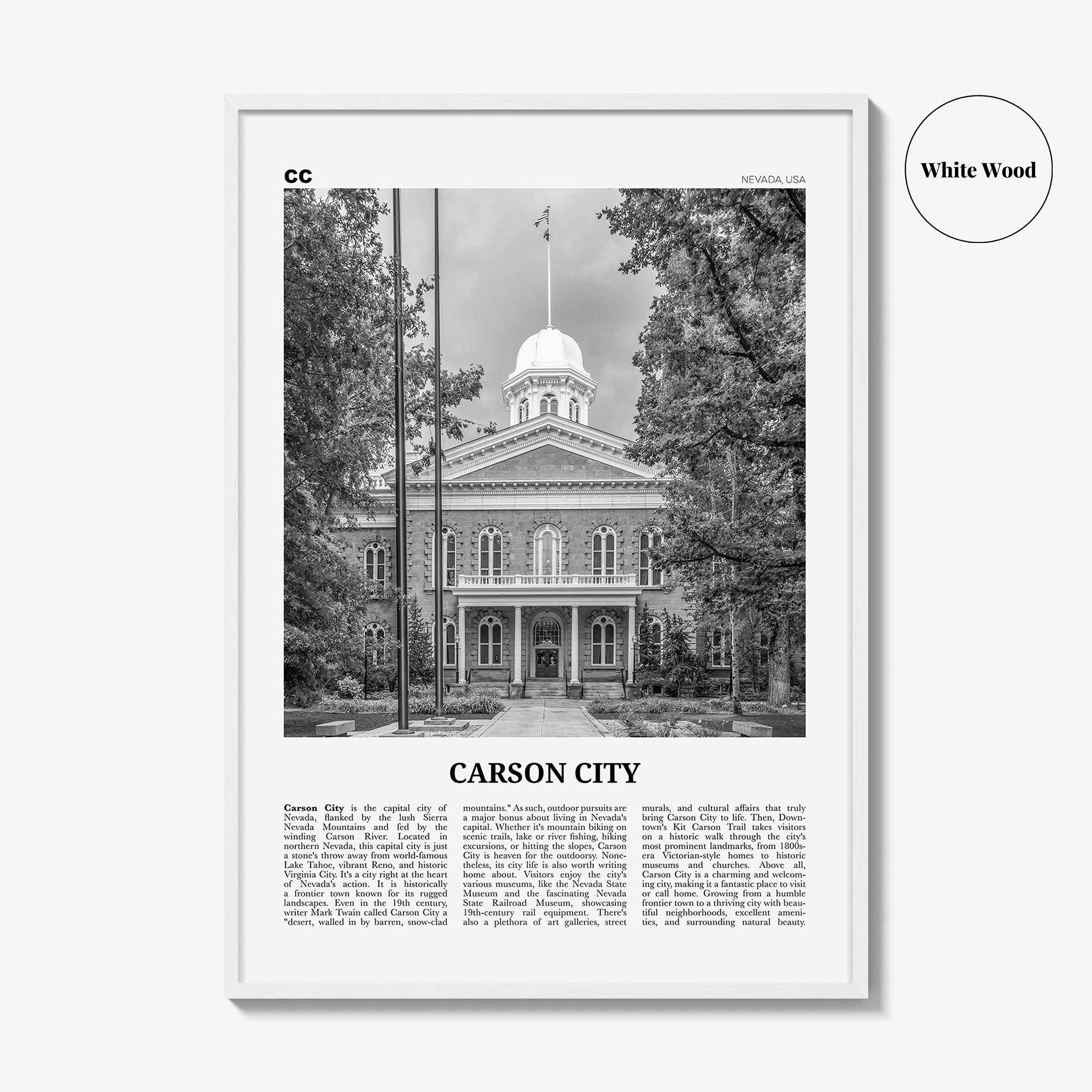 Carson City Print Black and White, Carson City Wall Art, Carson City Poster, Carson City Photo, Carson City Wall Décor, Carson City Map