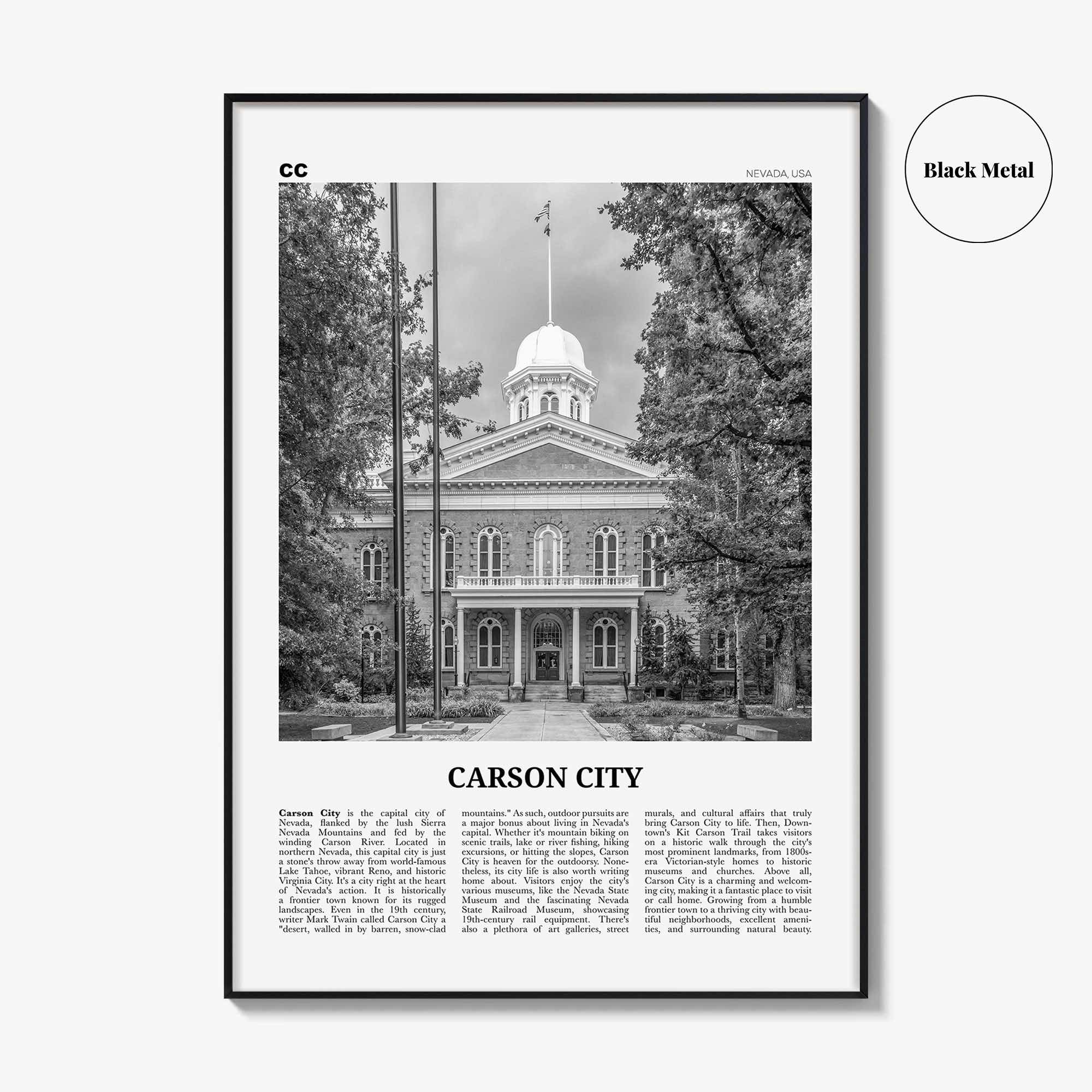 Carson City Print Black and White, Carson City Wall Art, Carson City Poster, Carson City Photo, Carson City Wall Décor, Carson City Map