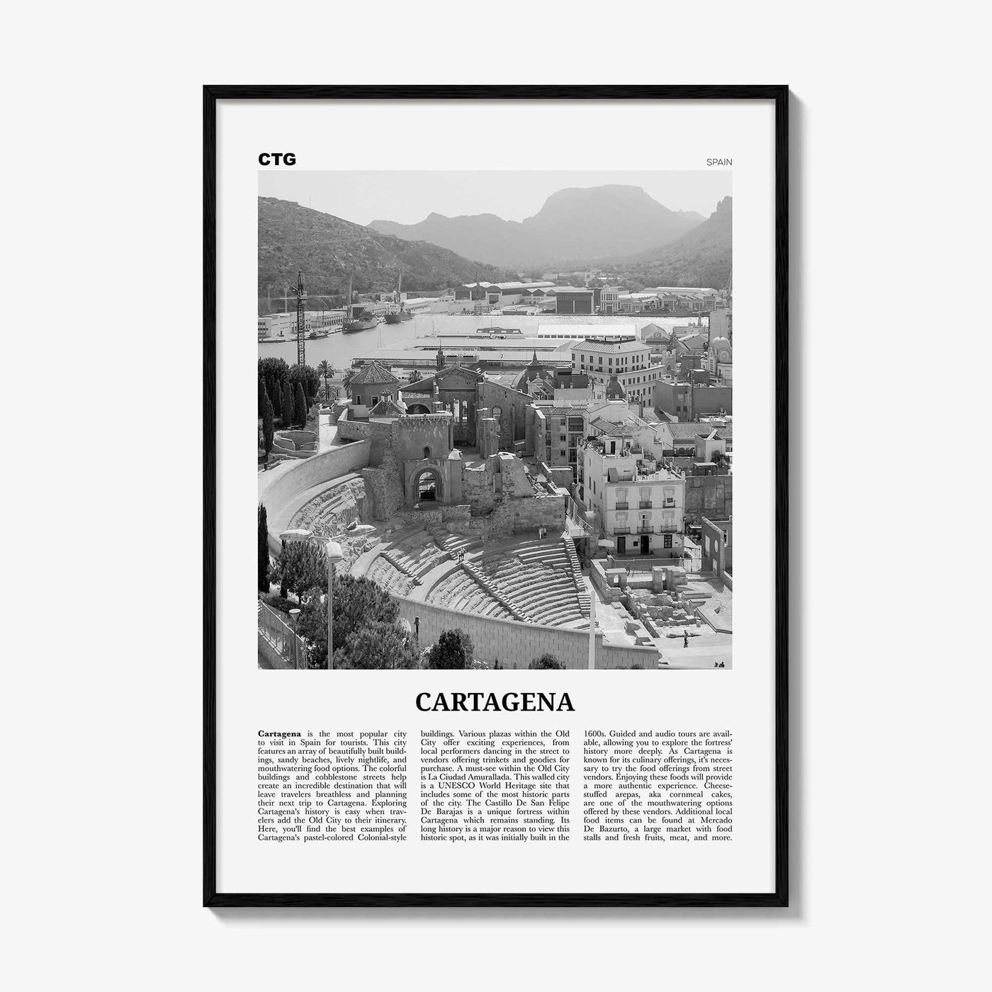 Cartagena Print Black and White Spain, Cartagena Wall Art, Cartagena Poster, Cartagena Photo, Cartagena Wall Décor, Cartagena Map, Spain