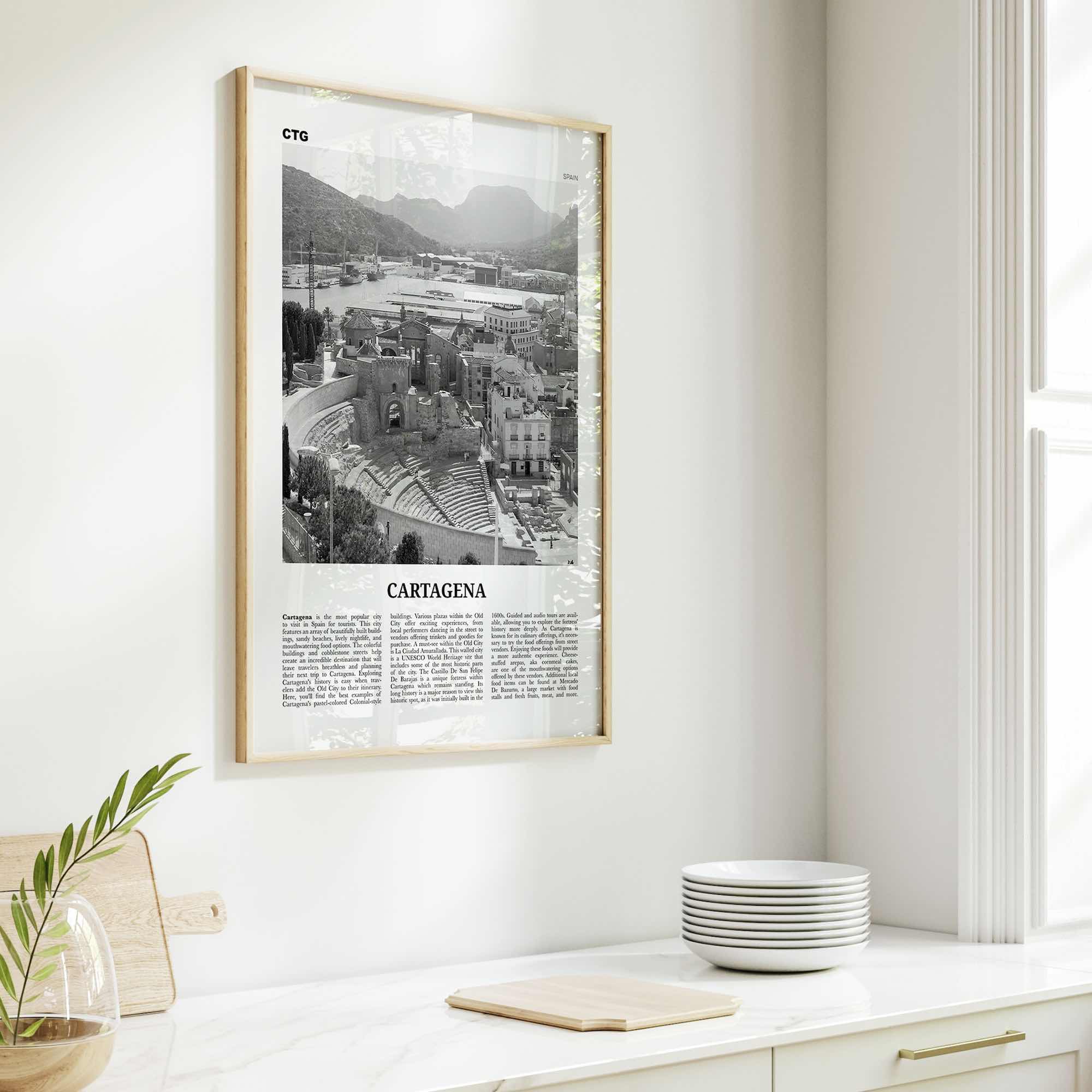 Cartagena Print Black and White Spain, Cartagena Wall Art, Cartagena Poster, Cartagena Photo, Cartagena Wall Décor, Cartagena Map, Spain