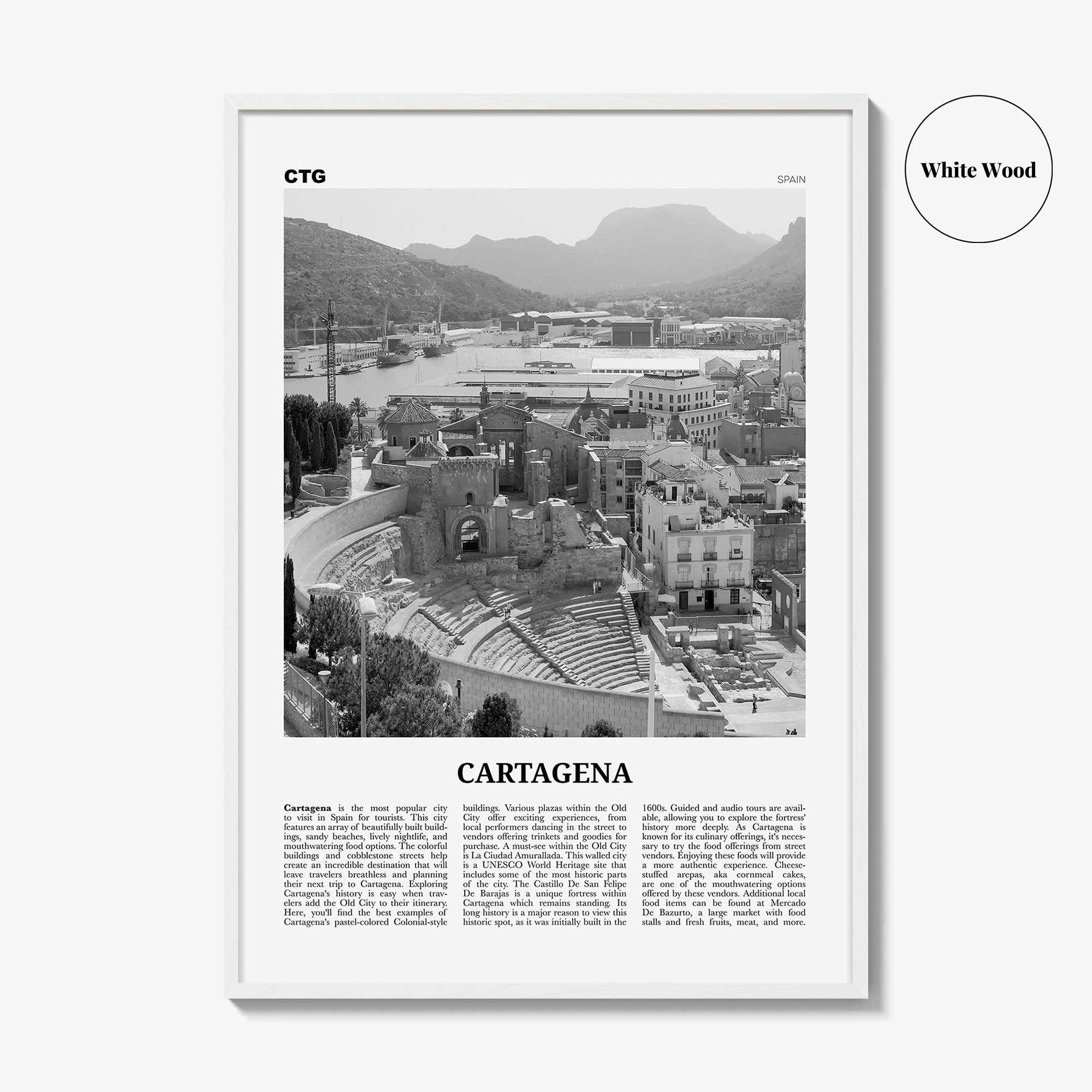 Cartagena Print Black and White Spain, Cartagena Wall Art, Cartagena Poster, Cartagena Photo, Cartagena Wall Décor, Cartagena Map, Spain