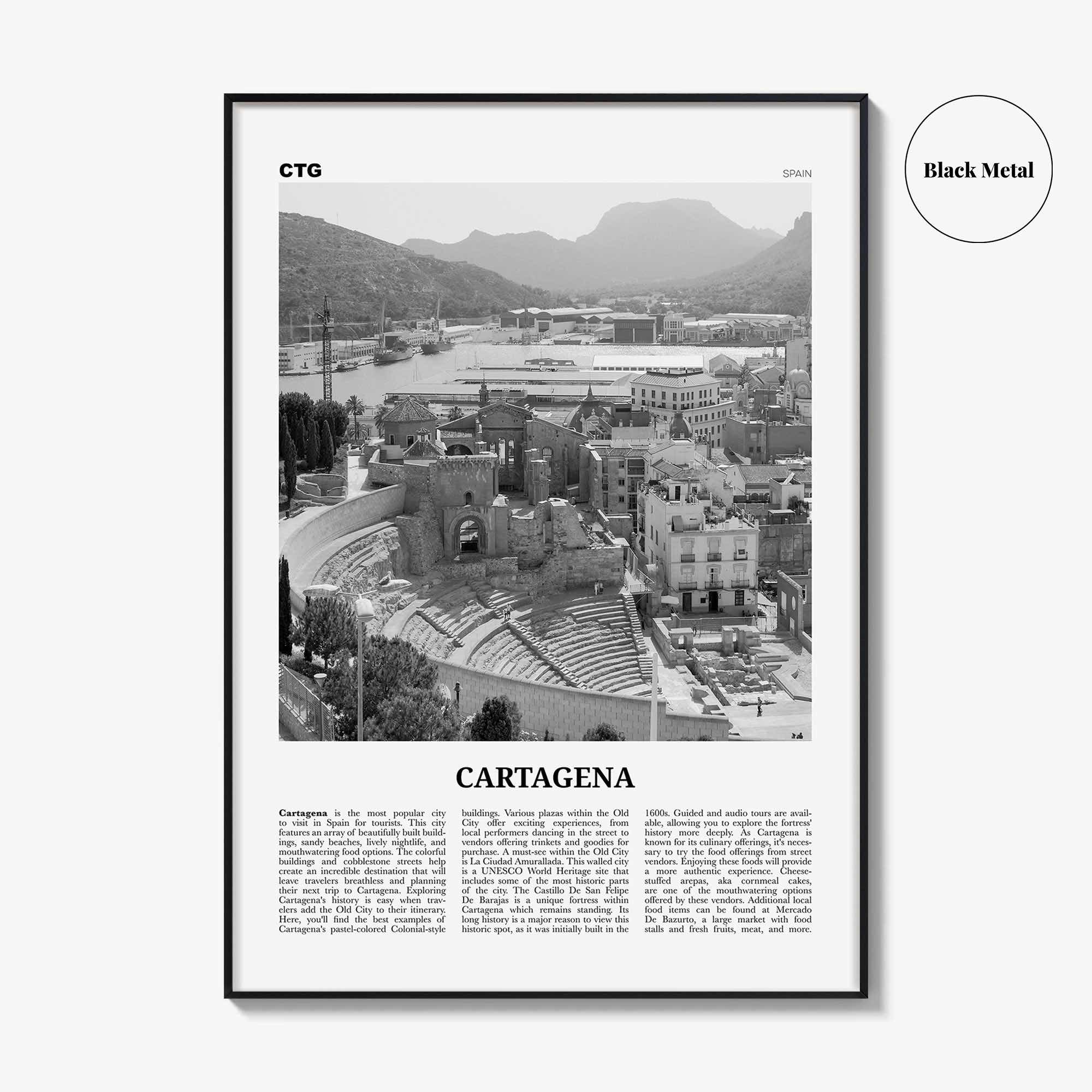 Cartagena Print Black and White Spain, Cartagena Wall Art, Cartagena Poster, Cartagena Photo, Cartagena Wall Décor, Cartagena Map, Spain