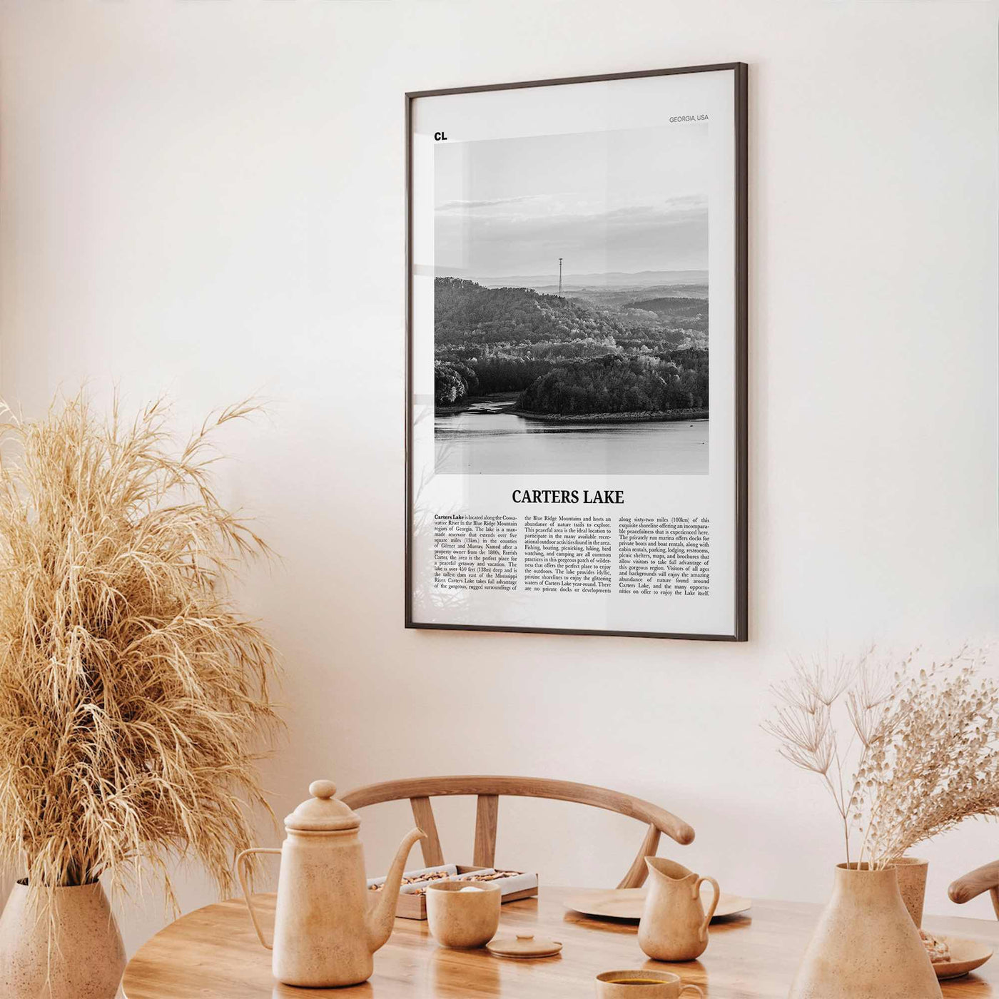 Carters Lake Print Black and White, Carters Lake Wall Art, Carters Lake Poster, Carters Lake Photo, Carters Lake Map, Georgia, USA