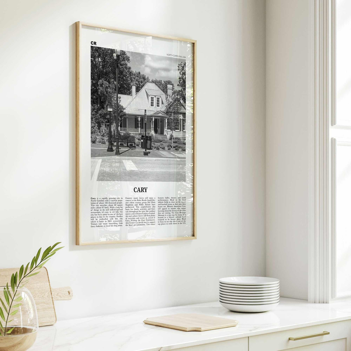 Cary Print Black and White, Cary Wall Art, Cary Poster, Cary Photo, Cary Wall Décor, Cary Map, North Carolina, USA