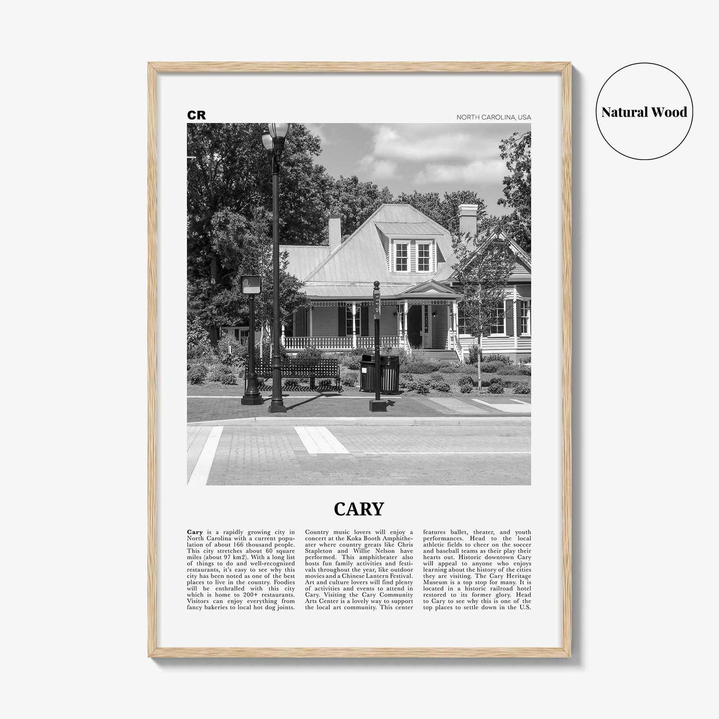 Cary Print Black and White, Cary Wall Art, Cary Poster, Cary Photo, Cary Wall Décor, Cary Map, North Carolina, USA