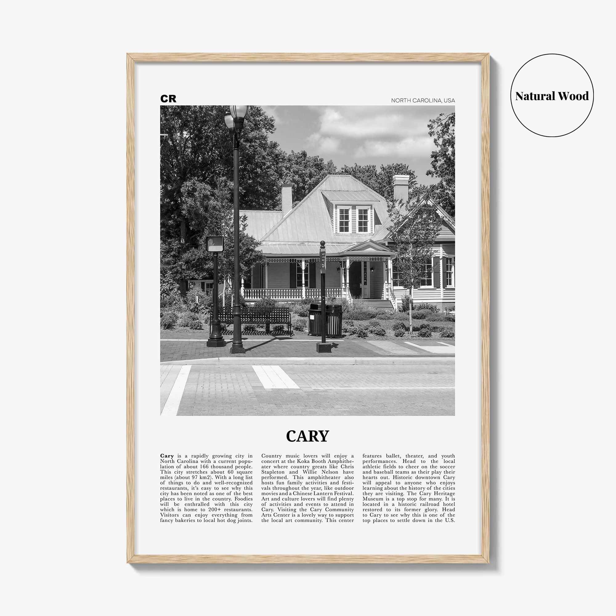 Cary Print Black and White, Cary Wall Art, Cary Poster, Cary Photo, Cary Wall Décor, Cary Map, North Carolina, USA
