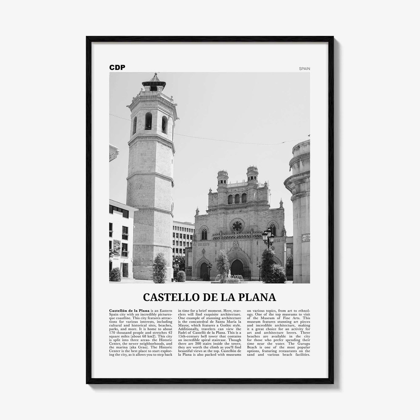 Castello de la Plana Print Black and White, Castello de la Plana Wall Art, Castello de la Plana Poster, Photo, Wall Décor, Map