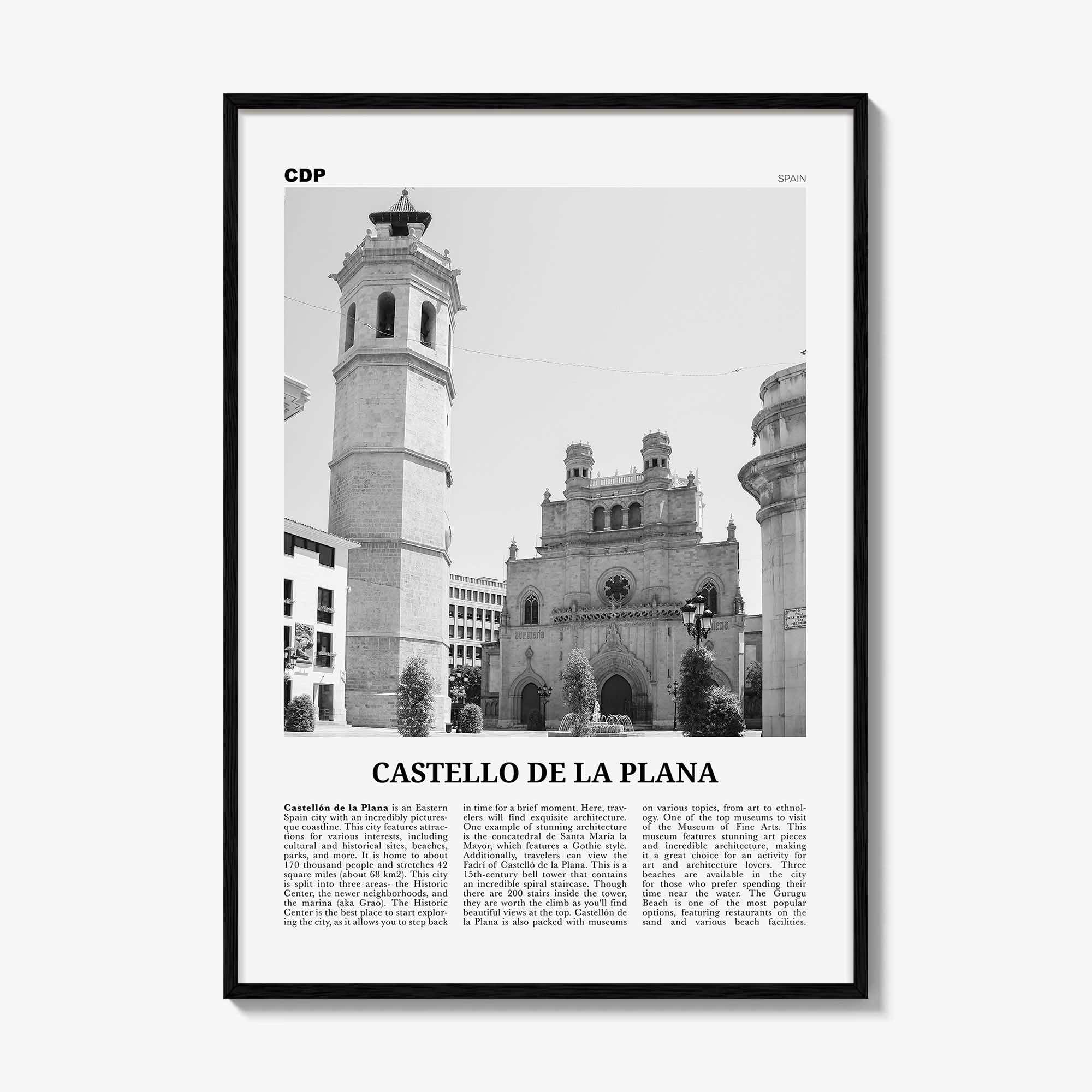 Castello de la Plana Print Black and White, Castello de la Plana Wall Art, Castello de la Plana Poster, Photo, Wall Décor, Map