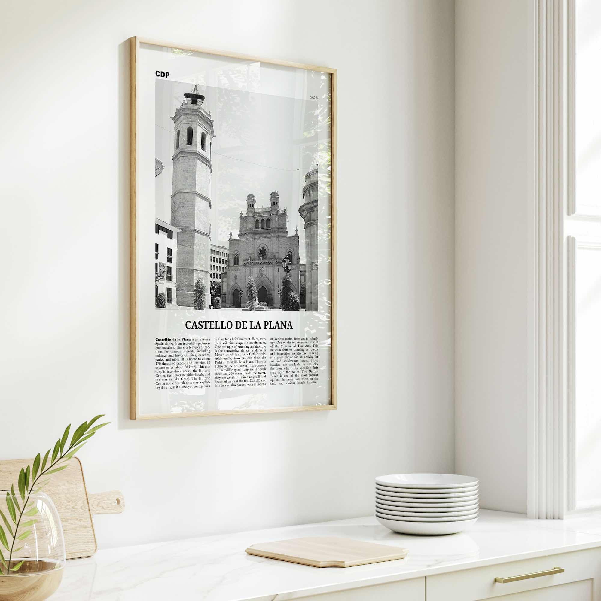 Castello de la Plana Print Black and White, Castello de la Plana Wall Art, Castello de la Plana Poster, Photo, Wall Décor, Map