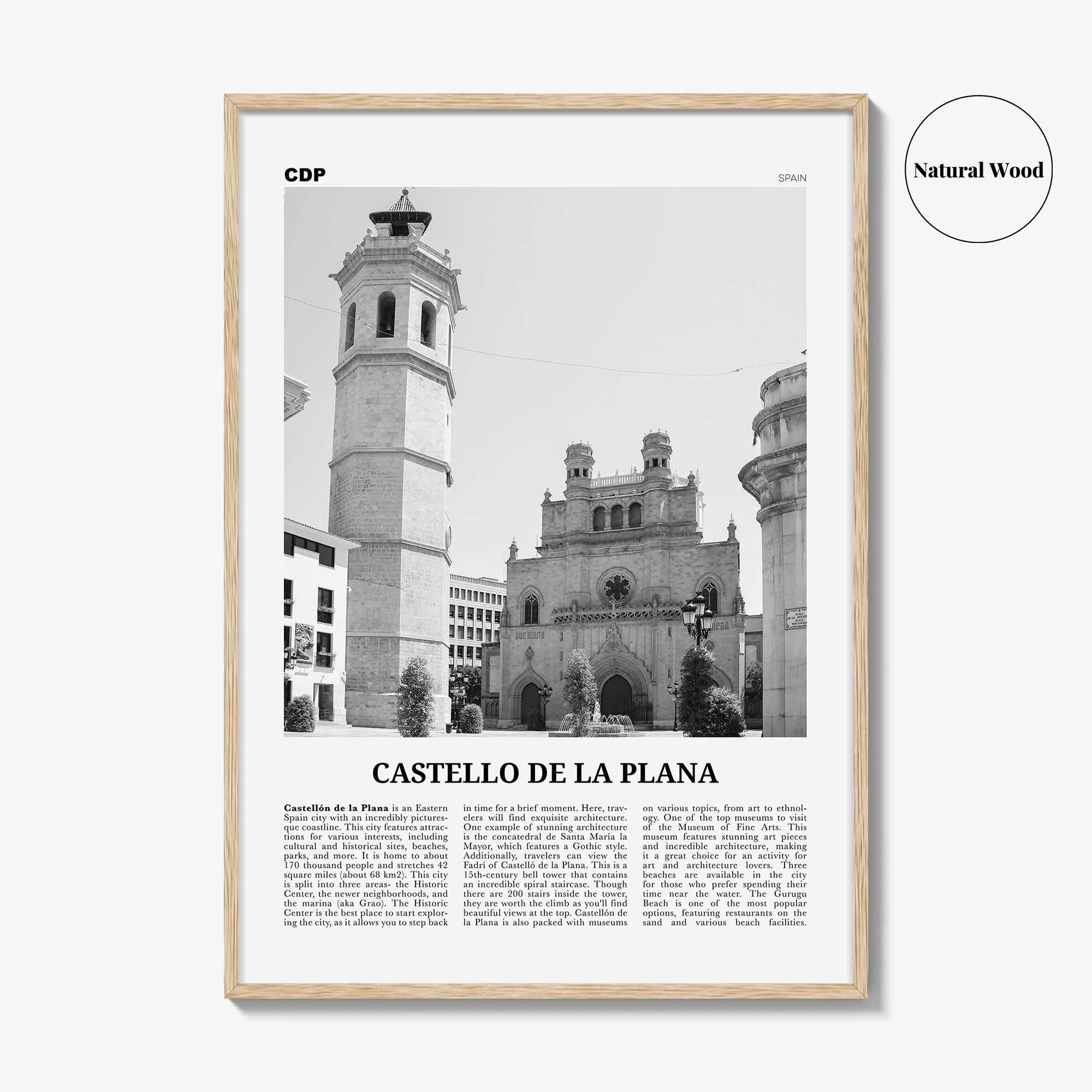 Castello de la Plana Print Black and White, Castello de la Plana Wall Art, Castello de la Plana Poster, Photo, Wall Décor, Map