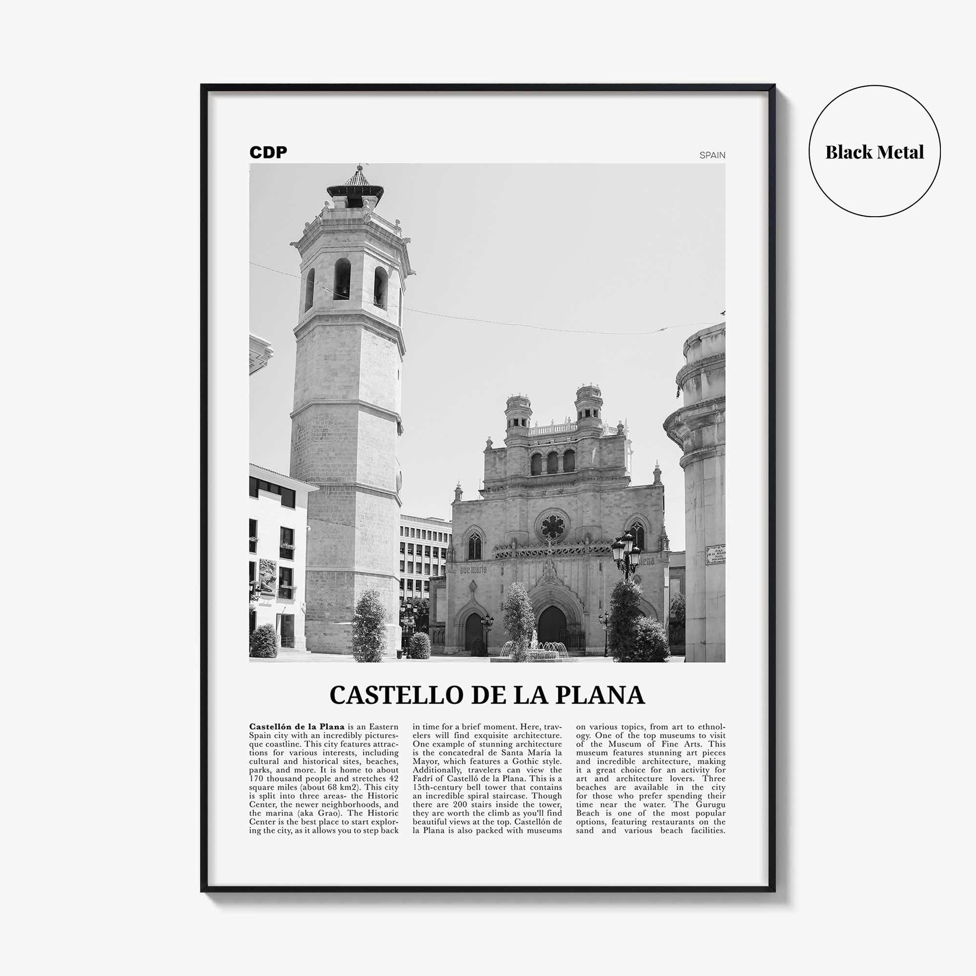 Castello de la Plana Print Black and White, Castello de la Plana Wall Art, Castello de la Plana Poster, Photo, Wall Décor, Map