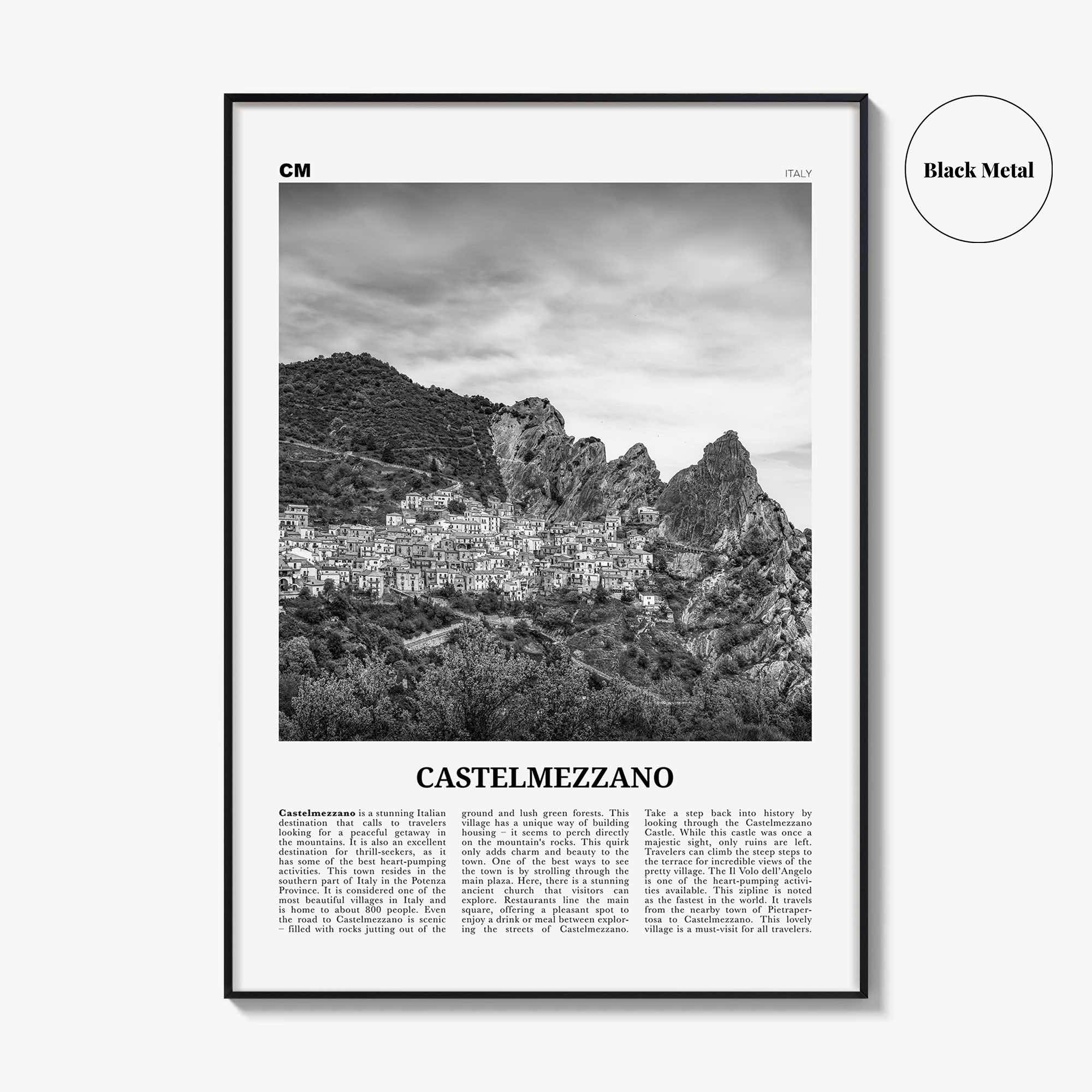 Castelmezzano Print Black and White, Castelmezzano Wall Art, Castelmezzano Poster, Castelmezzano Photo, Castelmezzano Décor, Italy