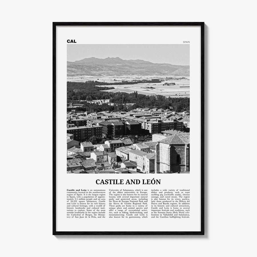 Castile And Leon Print Black and White, Castile and León Art, Castile and León Poster, Castile and León Photo, Castile and León Décor, Map