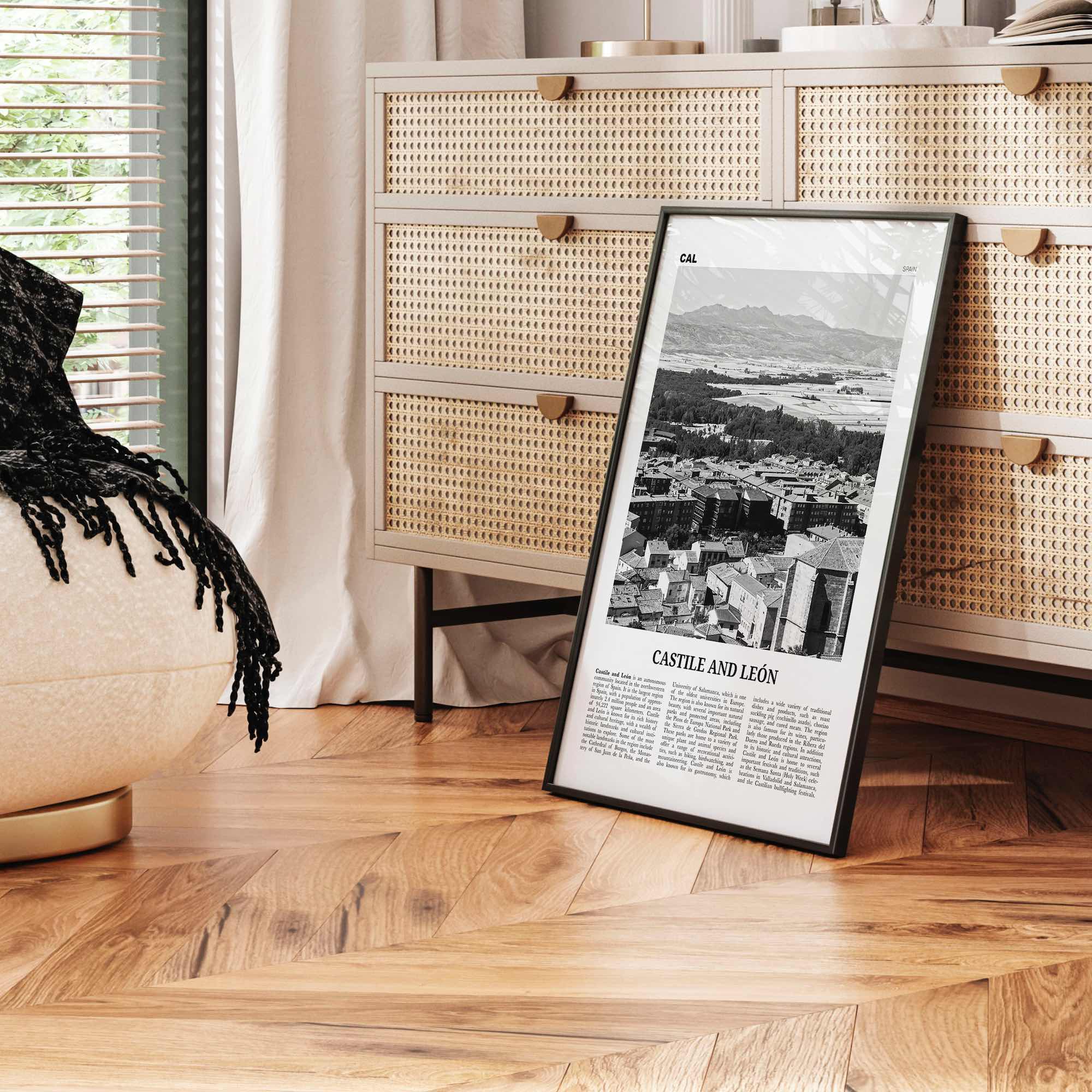 Castile And Leon Print Black and White, Castile and León Art, Castile and León Poster, Castile and León Photo, Castile and León Décor, Map