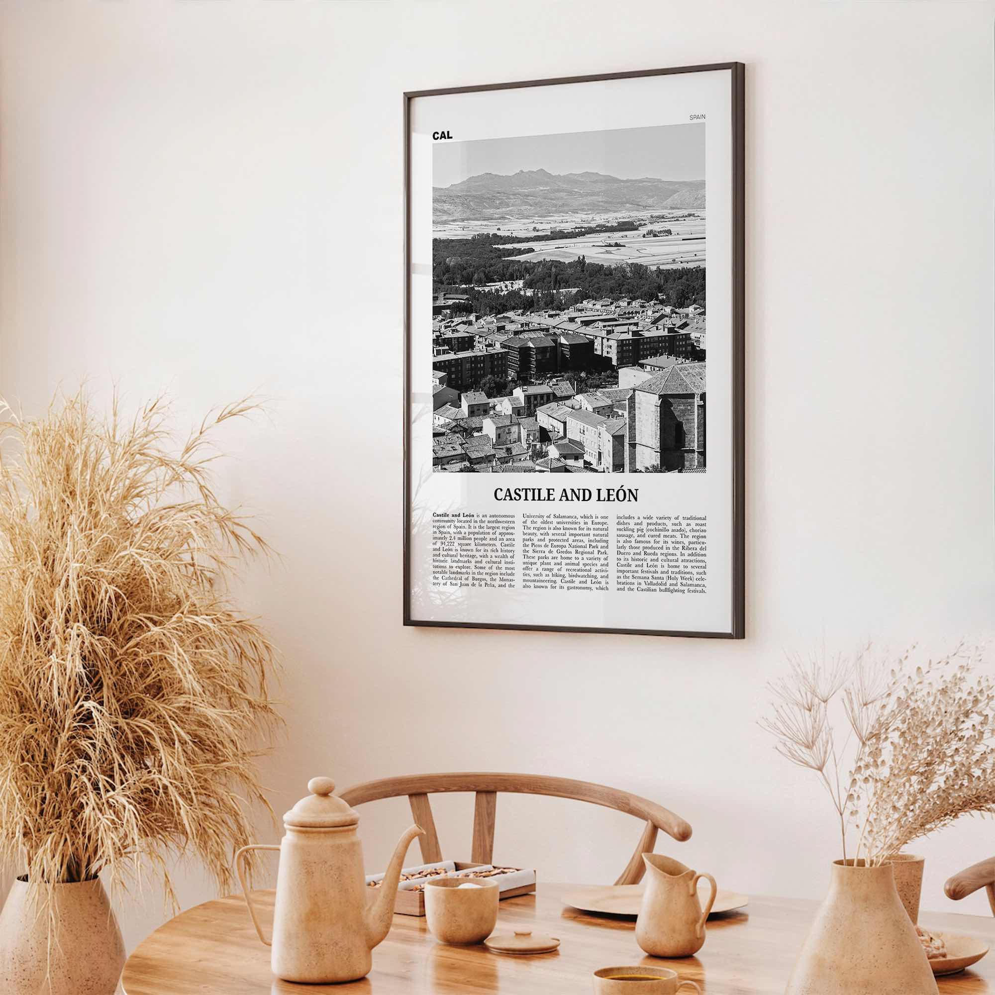 Castile And Leon Print Black and White, Castile and León Art, Castile and León Poster, Castile and León Photo, Castile and León Décor, Map