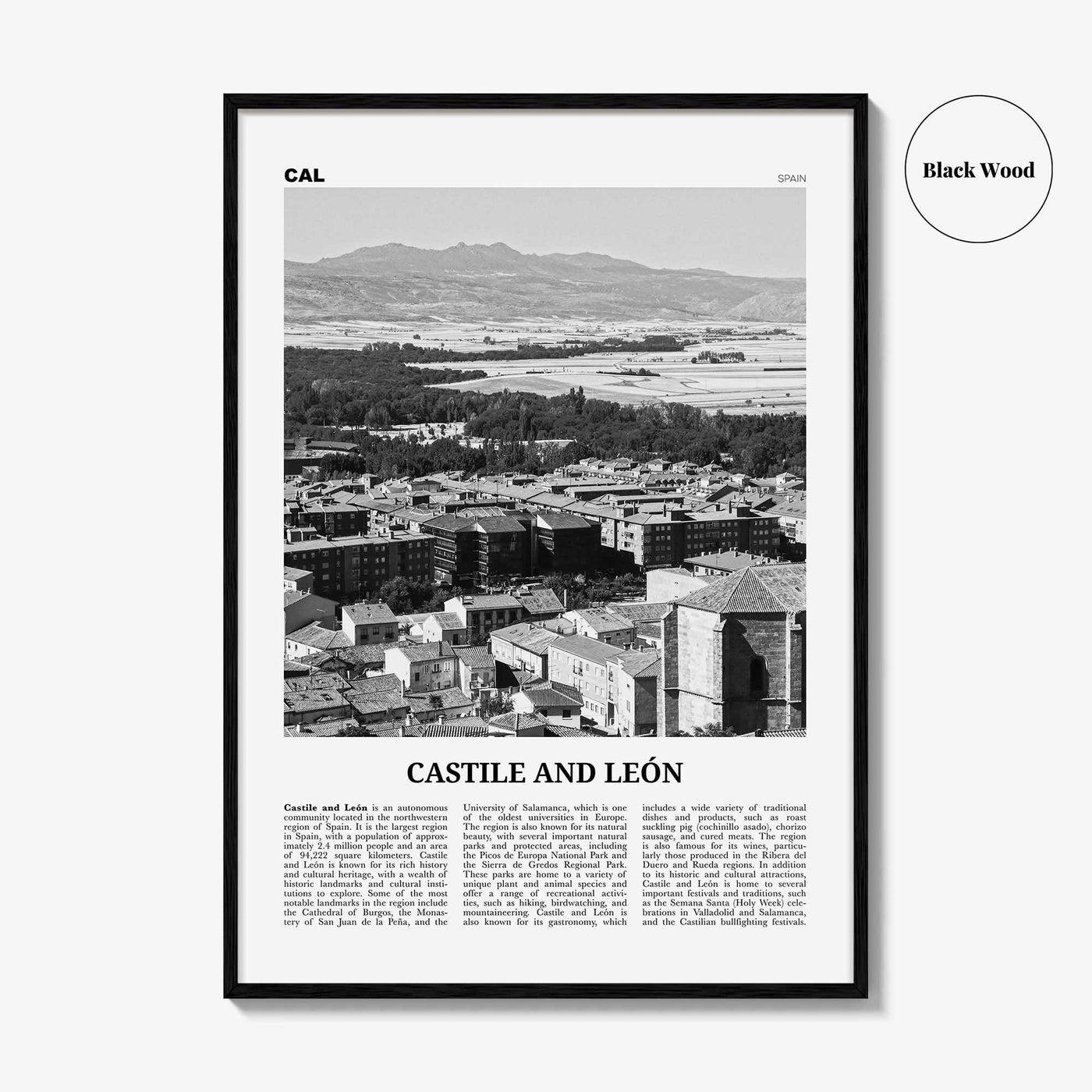 Castile And Leon Print Black and White, Castile and León Art, Castile and León Poster, Castile and León Photo, Castile and León Décor, Map