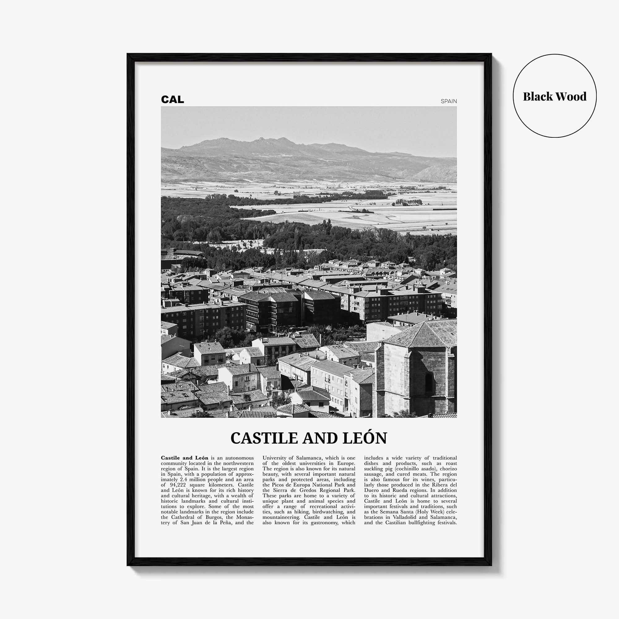 Castile And Leon Print Black and White, Castile and León Art, Castile and León Poster, Castile and León Photo, Castile and León Décor, Map