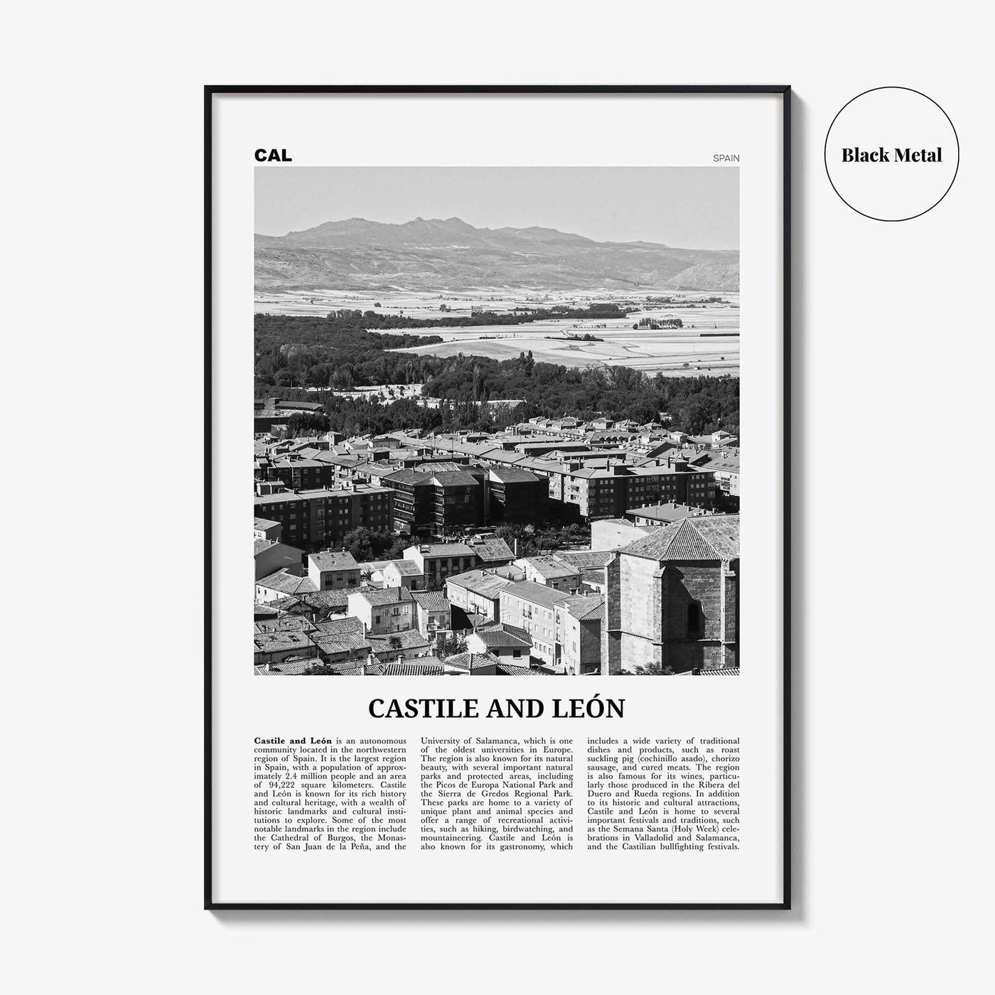 Castile And Leon Print Black and White, Castile and León Art, Castile and León Poster, Castile and León Photo, Castile and León Décor, Map