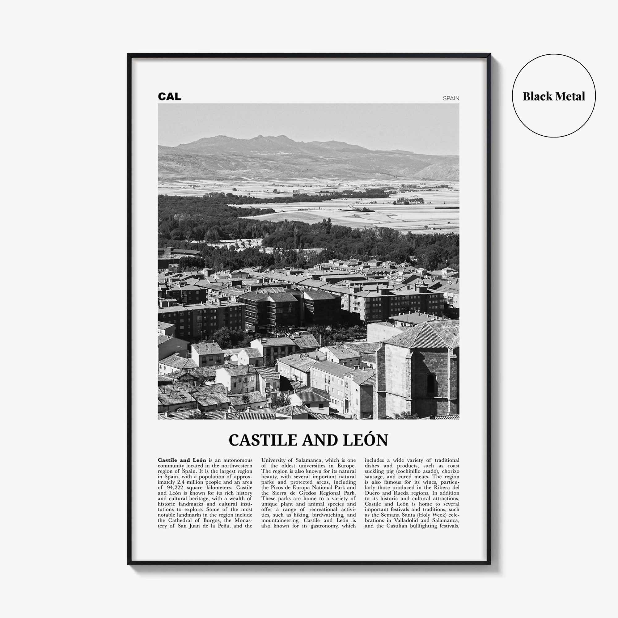 Castile And Leon Print Black and White, Castile and León Art, Castile and León Poster, Castile and León Photo, Castile and León Décor, Map