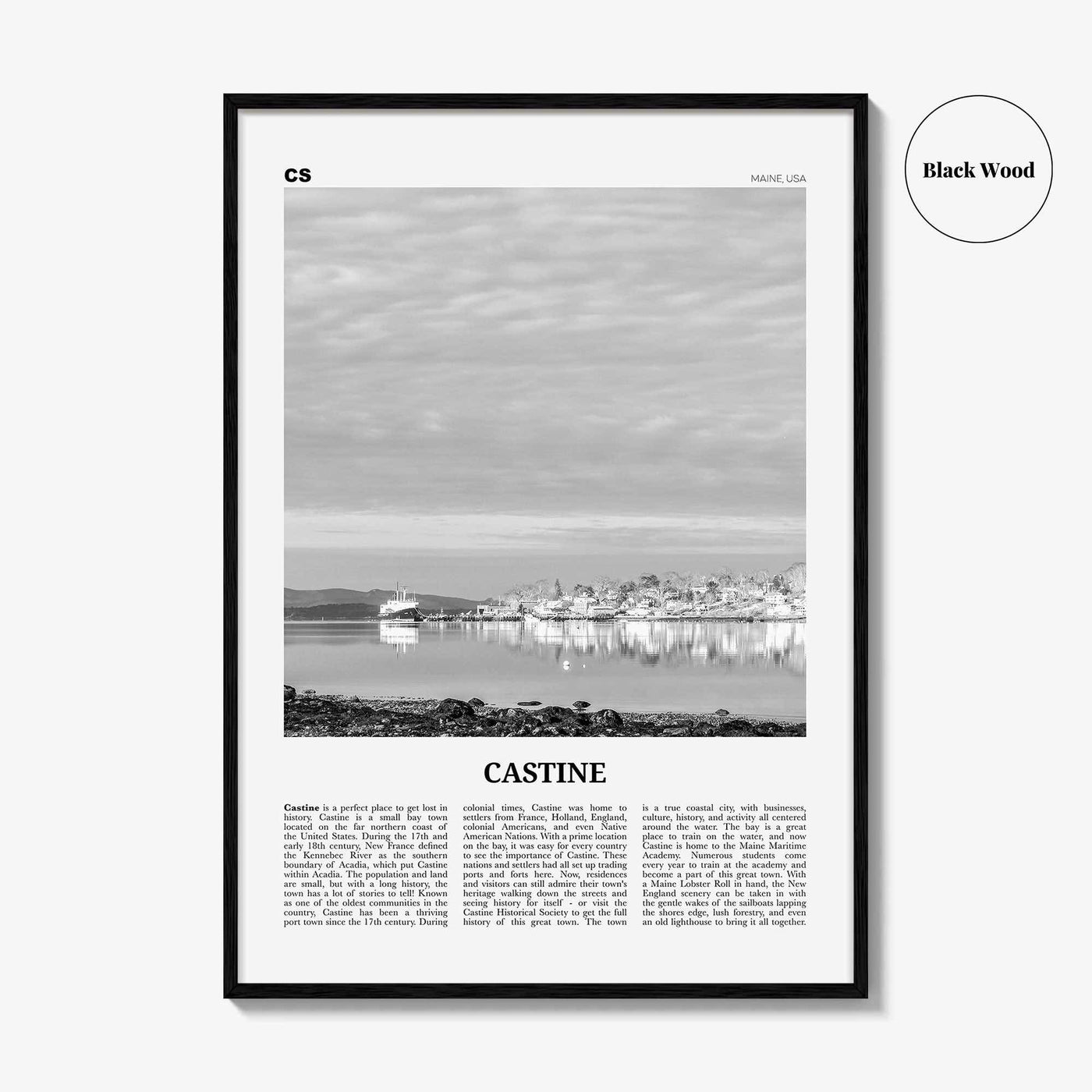 Castine Print Black and White, Castine Wall Art, Castine Poster, Castine Photo, Castine Wall Décor, Castine Map, Maine, USA, United States
