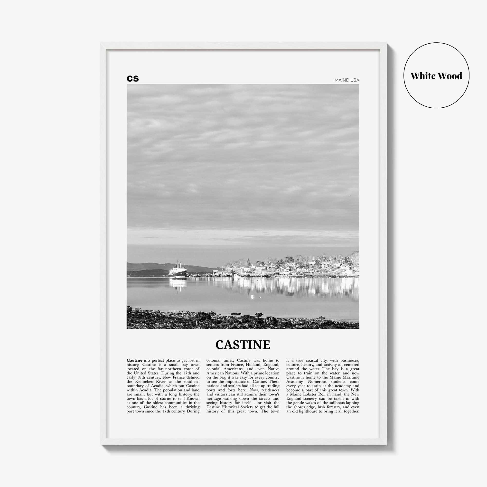 Castine Print Black and White, Castine Wall Art, Castine Poster, Castine Photo, Castine Wall Décor, Castine Map, Maine, USA, United States