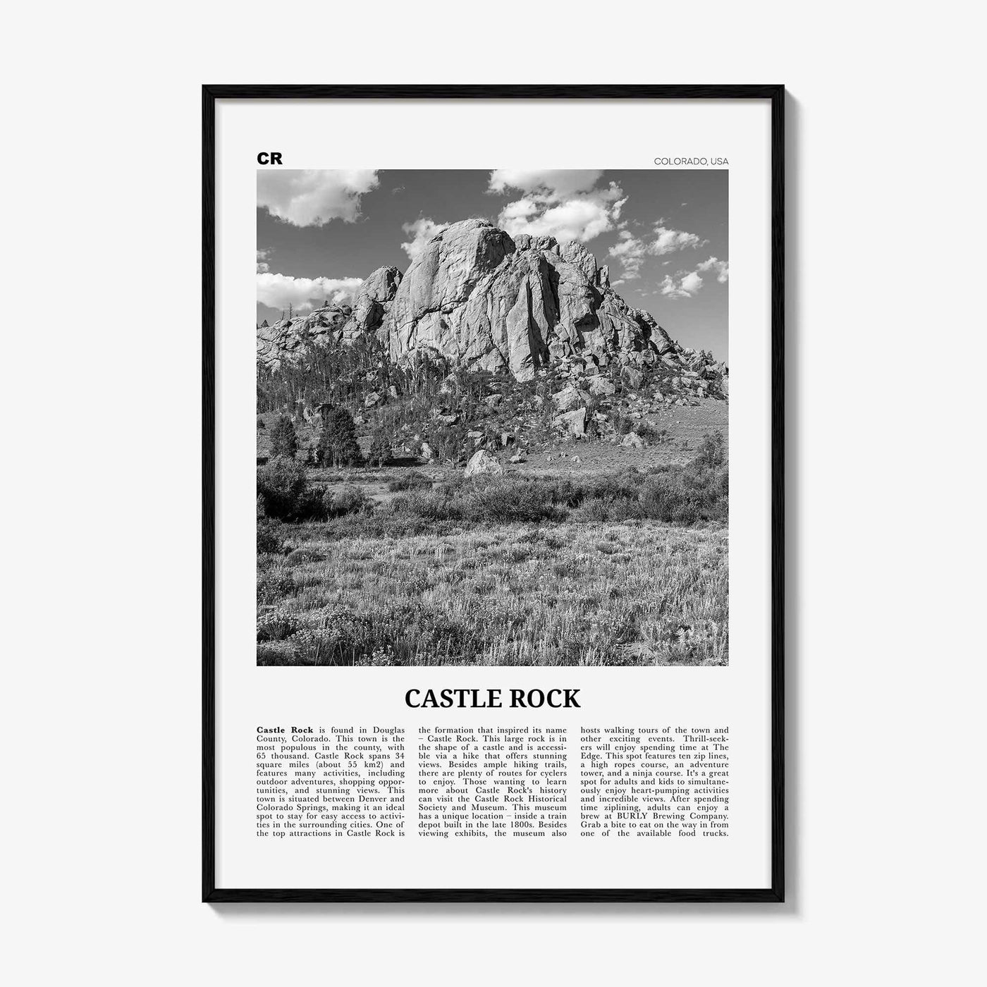 Castle Rock Print Black and White, Castle Rock Wall Art, Castle Rock Poster, Castle Rock Photo, Castle Rock Wall Décor, Colorado, USA