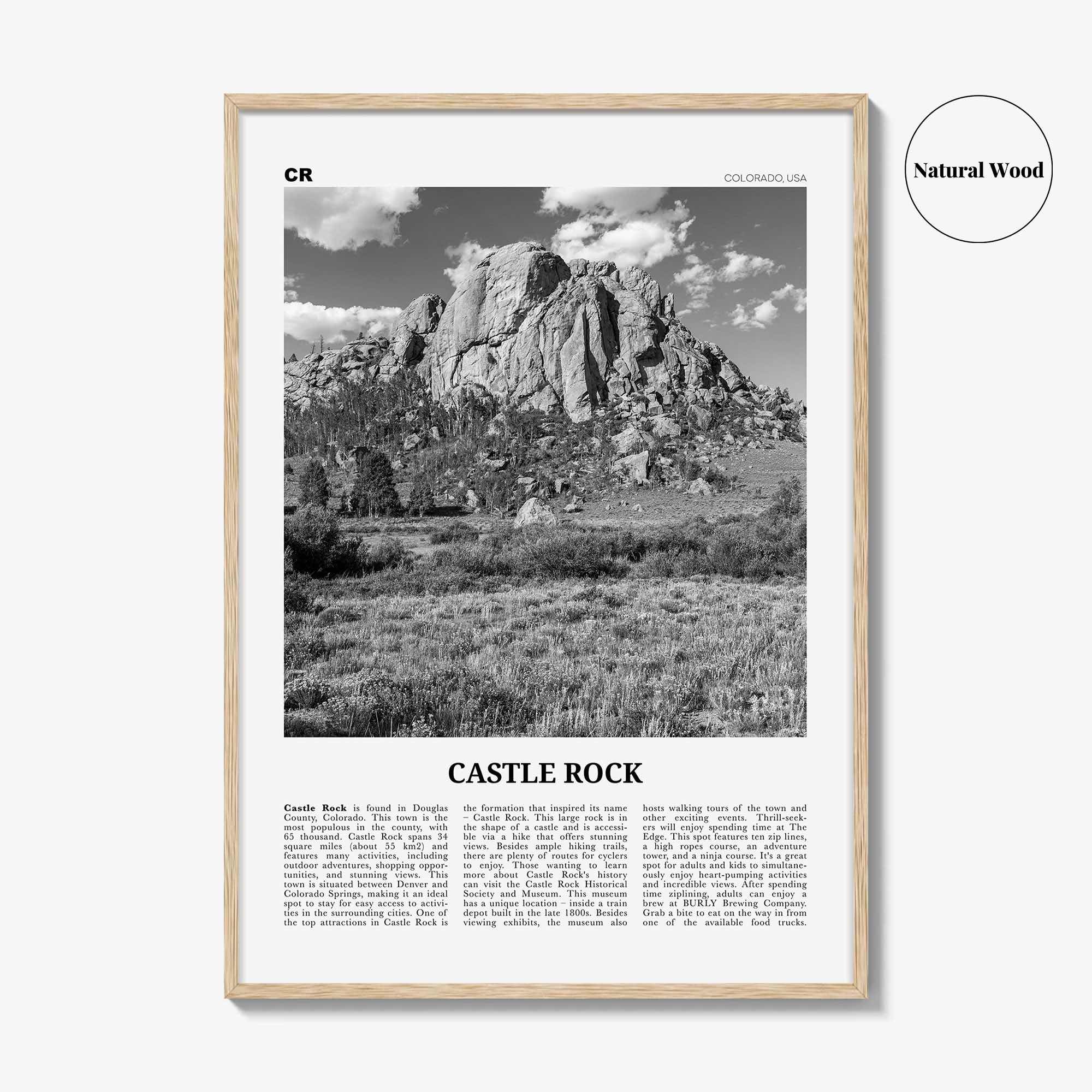 Castle Rock Print Black and White, Castle Rock Wall Art, Castle Rock Poster, Castle Rock Photo, Castle Rock Wall Décor, Colorado, USA