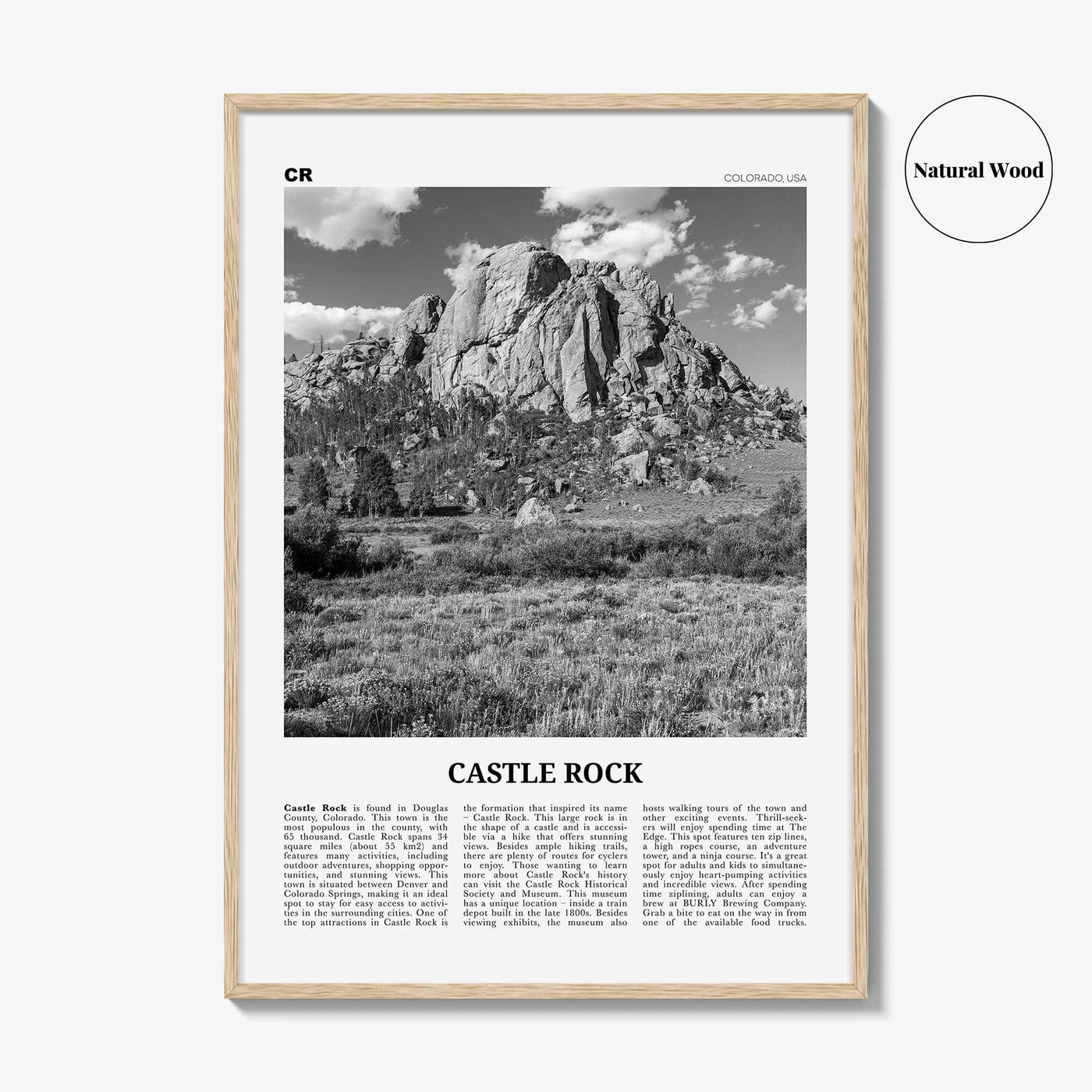 Castle Rock Print Black and White, Castle Rock Wall Art, Castle Rock Poster, Castle Rock Photo, Castle Rock Wall Décor, Colorado, USA