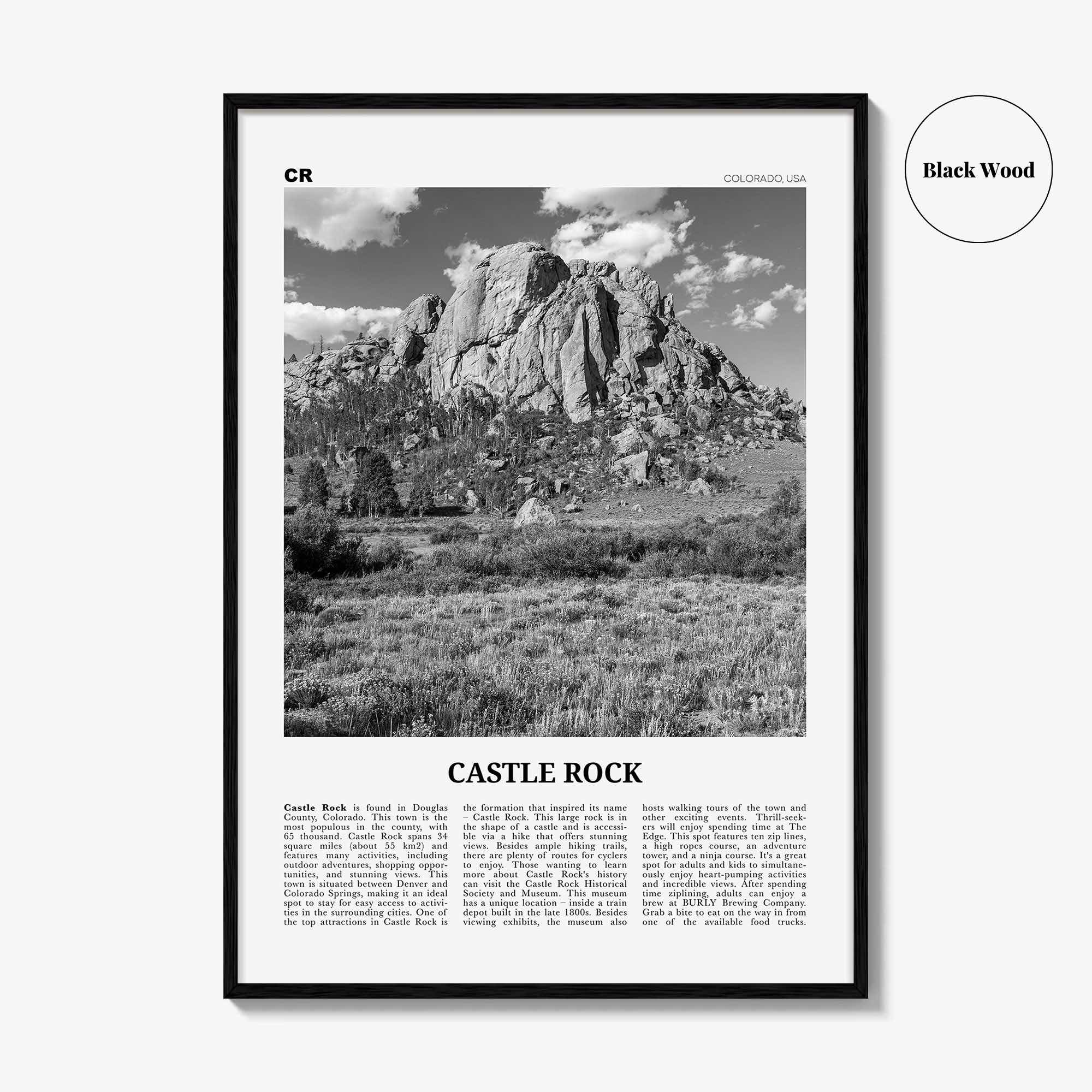 Castle Rock Print Black and White, Castle Rock Wall Art, Castle Rock Poster, Castle Rock Photo, Castle Rock Wall Décor, Colorado, USA