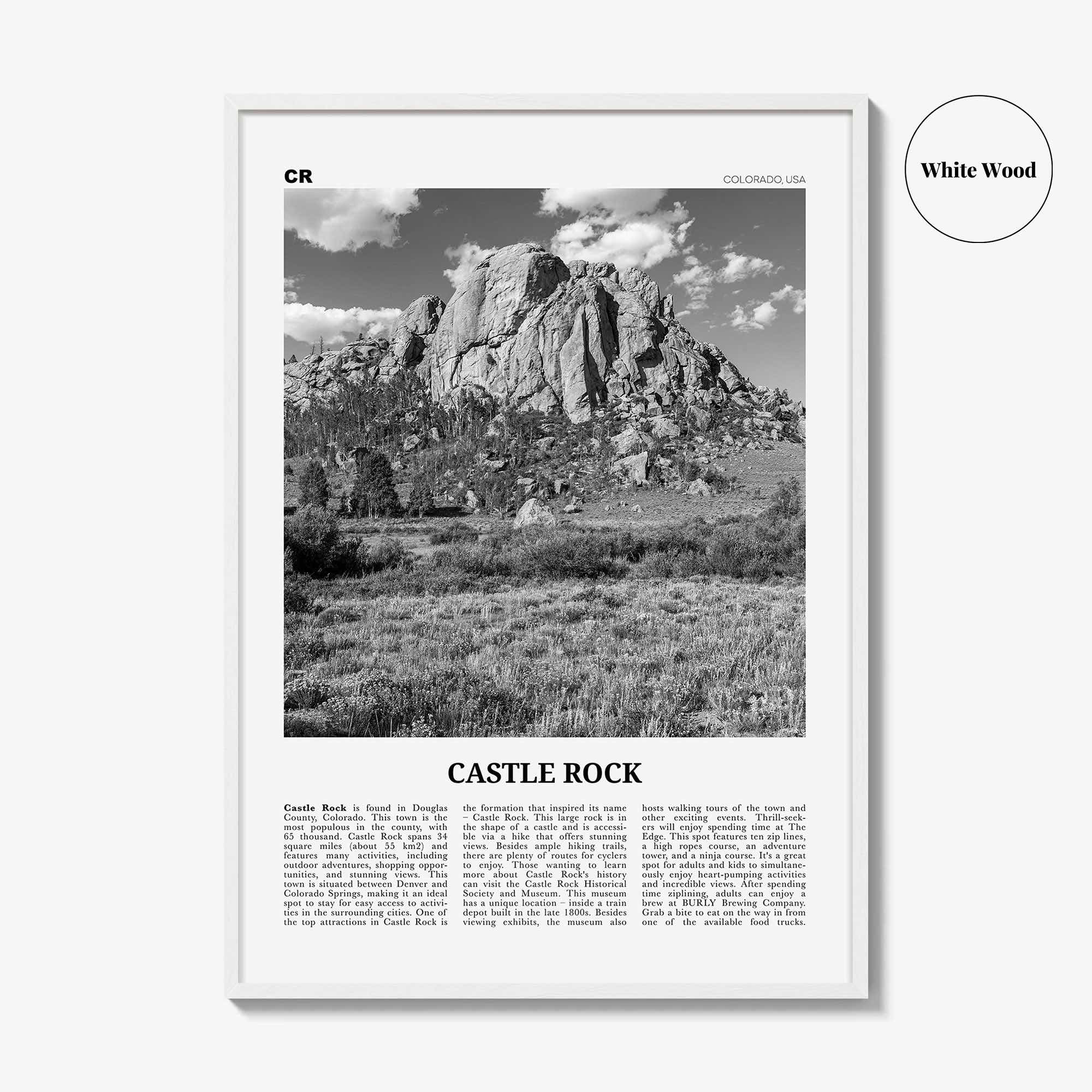 Castle Rock Print Black and White, Castle Rock Wall Art, Castle Rock Poster, Castle Rock Photo, Castle Rock Wall Décor, Colorado, USA