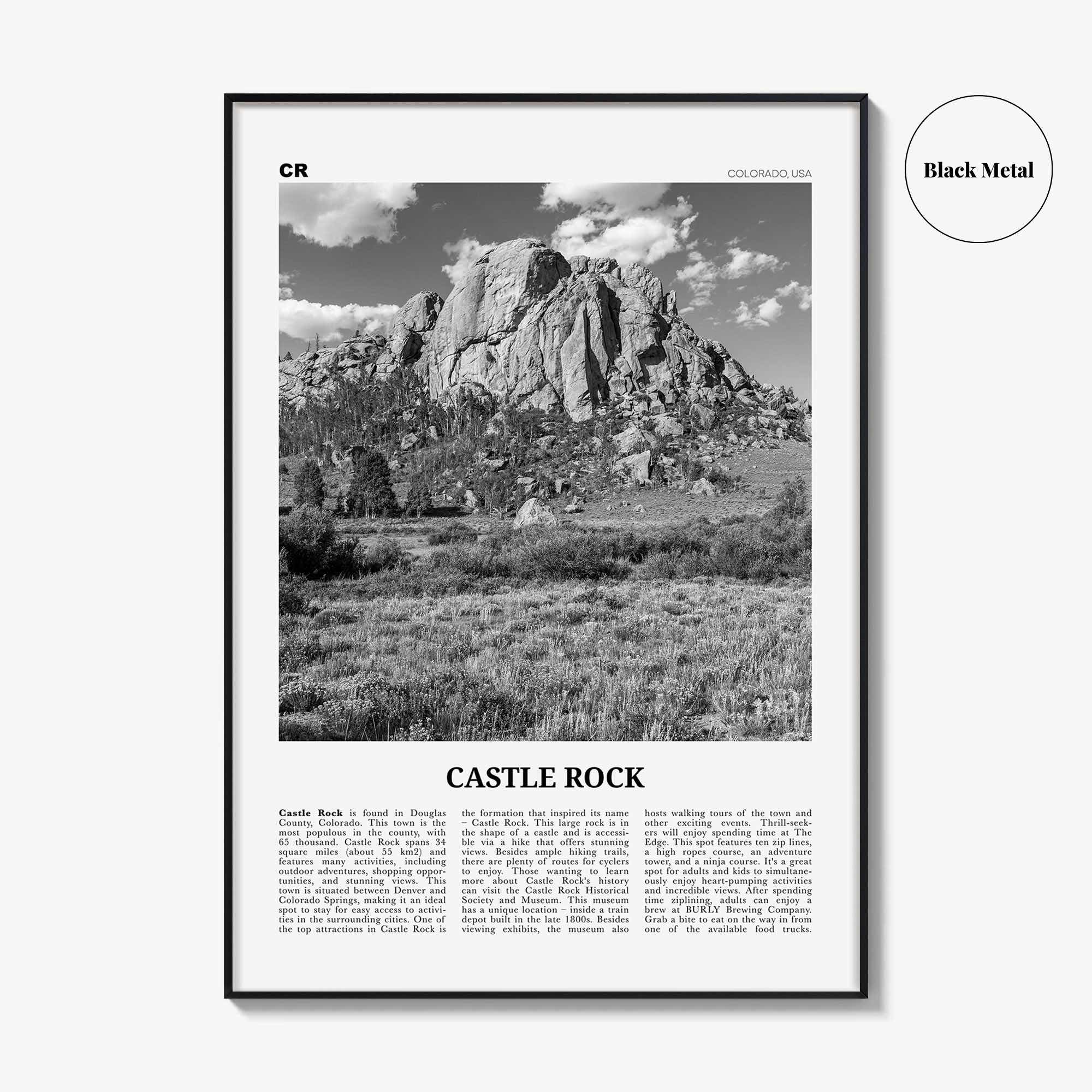 Castle Rock Print Black and White, Castle Rock Wall Art, Castle Rock Poster, Castle Rock Photo, Castle Rock Wall Décor, Colorado, USA