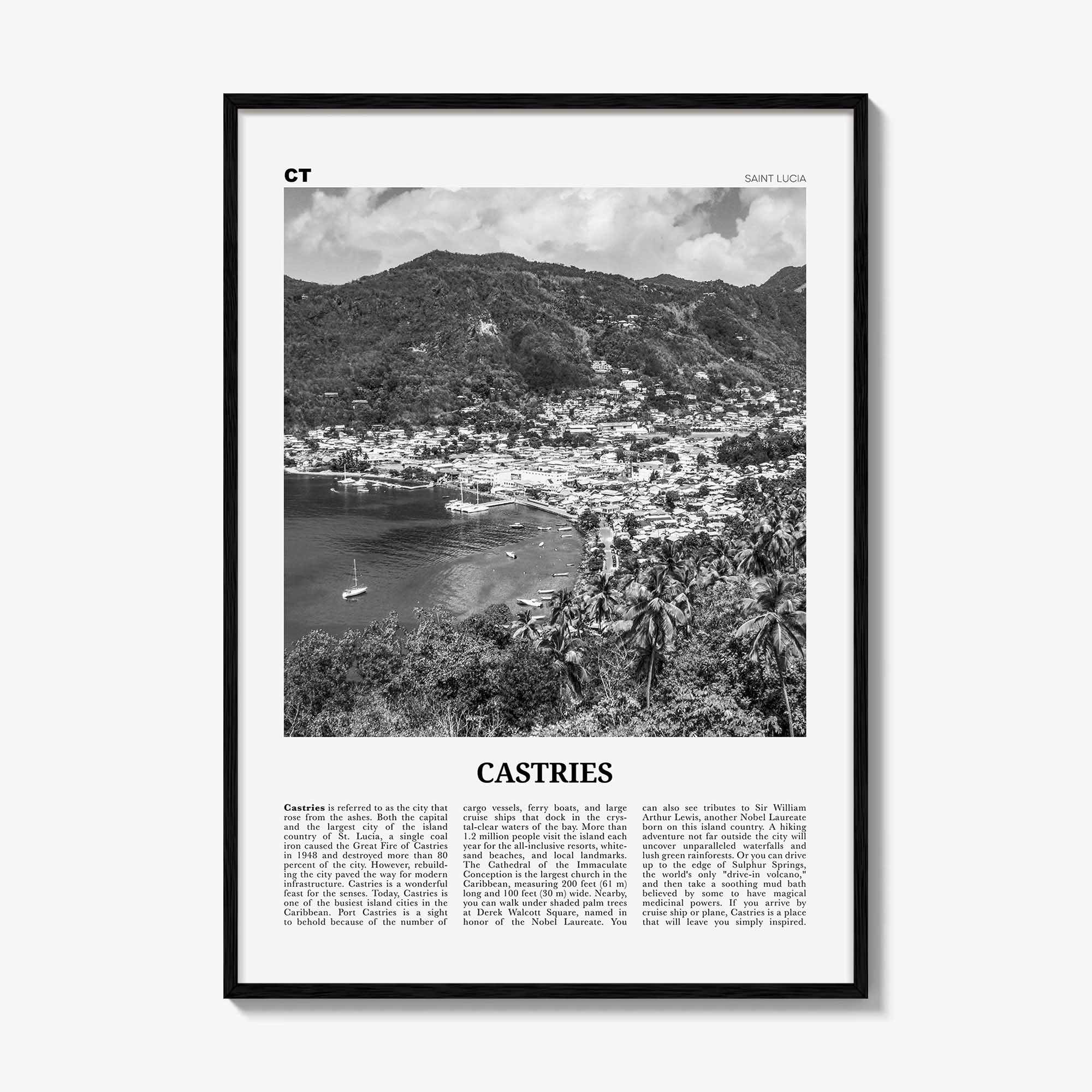 Castries Print Black and White, Castries Wall Art, Castries Poster, Castries Photo, Castries Wall Décor, Saint Lucia, St Lucia, Sainte-Lucie
