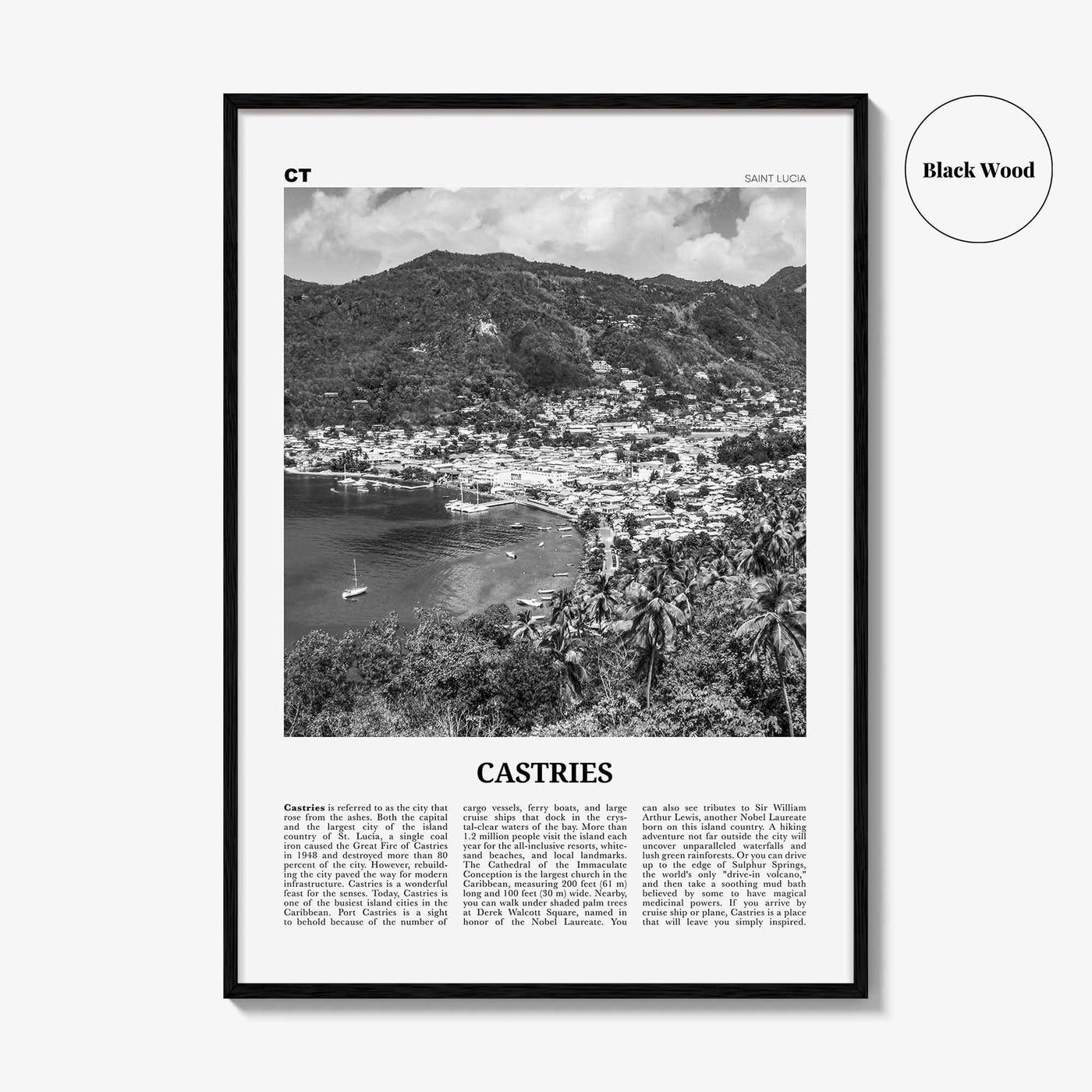 Castries Print Black and White, Castries Wall Art, Castries Poster, Castries Photo, Castries Wall Décor, Saint Lucia, St Lucia, Sainte-Lucie