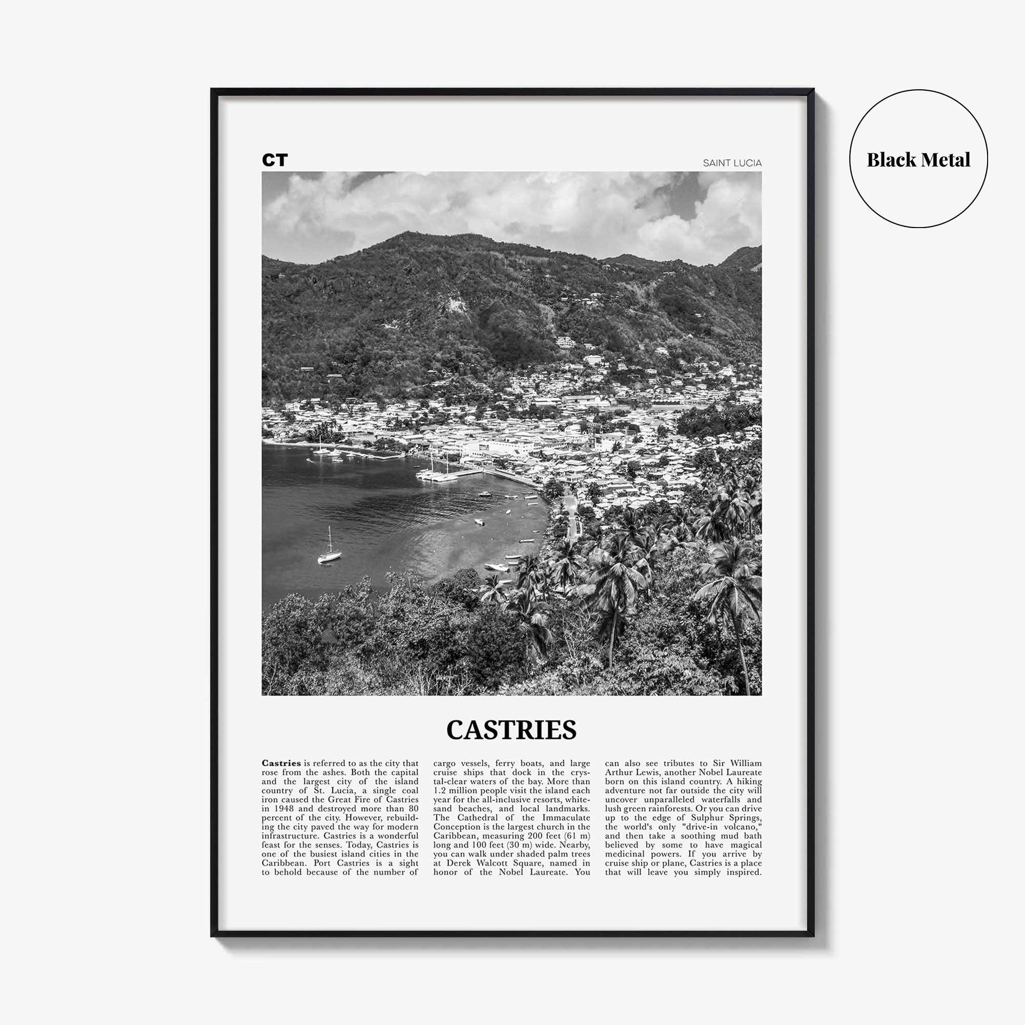 Castries Print Black and White, Castries Wall Art, Castries Poster, Castries Photo, Castries Wall Décor, Saint Lucia, St Lucia, Sainte-Lucie