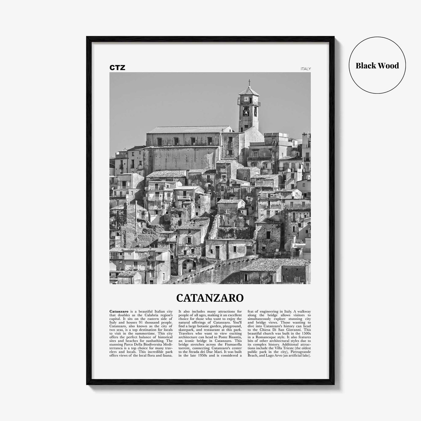 Catanzaro Print Black and White, Catanzaro Wall Art, Catanzaro Poster, Catanzaro Photo, Catanzaro Wall Décor, Catanzaro Map, Italy