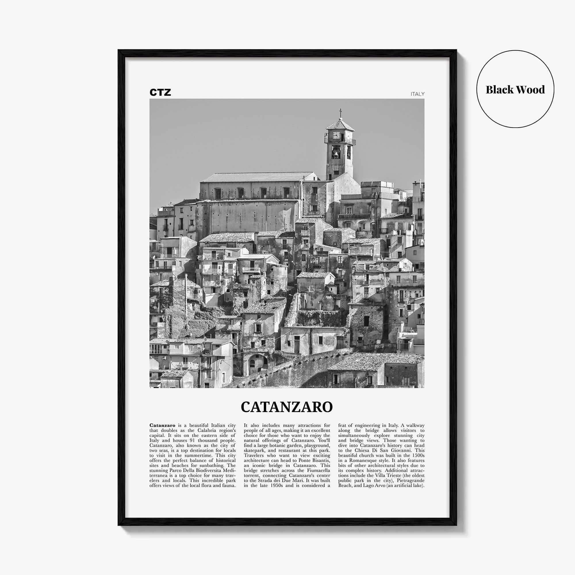 Catanzaro Print Black and White, Catanzaro Wall Art, Catanzaro Poster, Catanzaro Photo, Catanzaro Wall Décor, Catanzaro Map, Italy
