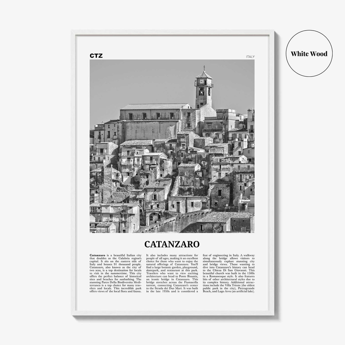 Catanzaro Print Black and White, Catanzaro Wall Art, Catanzaro Poster, Catanzaro Photo, Catanzaro Wall Décor, Catanzaro Map, Italy