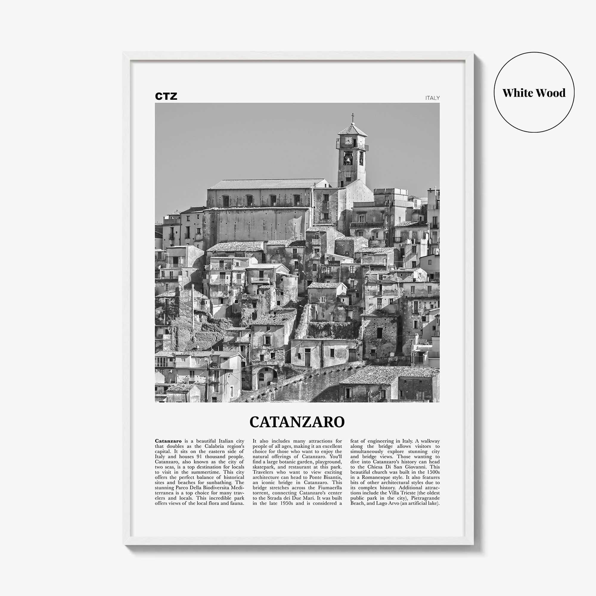 Catanzaro Print Black and White, Catanzaro Wall Art, Catanzaro Poster, Catanzaro Photo, Catanzaro Wall Décor, Catanzaro Map, Italy