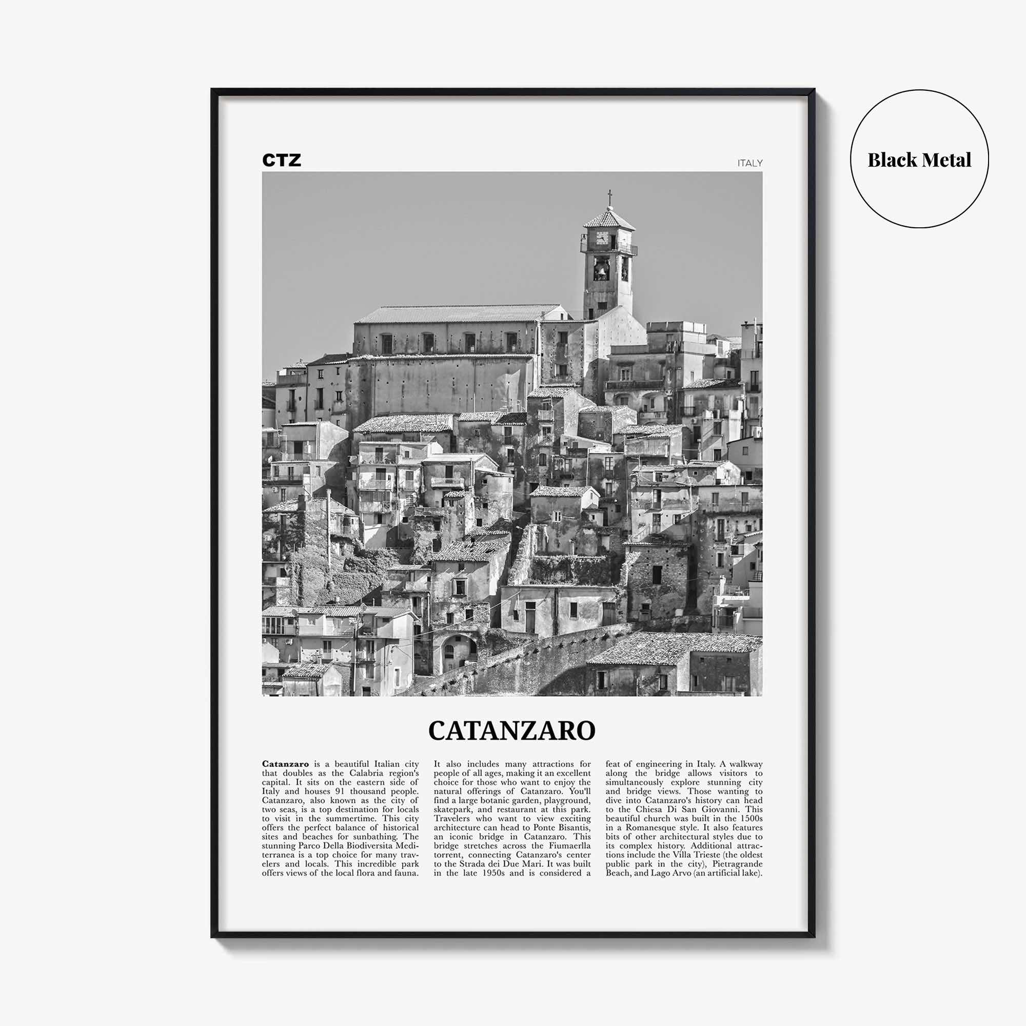 Catanzaro Print Black and White, Catanzaro Wall Art, Catanzaro Poster, Catanzaro Photo, Catanzaro Wall Décor, Catanzaro Map, Italy