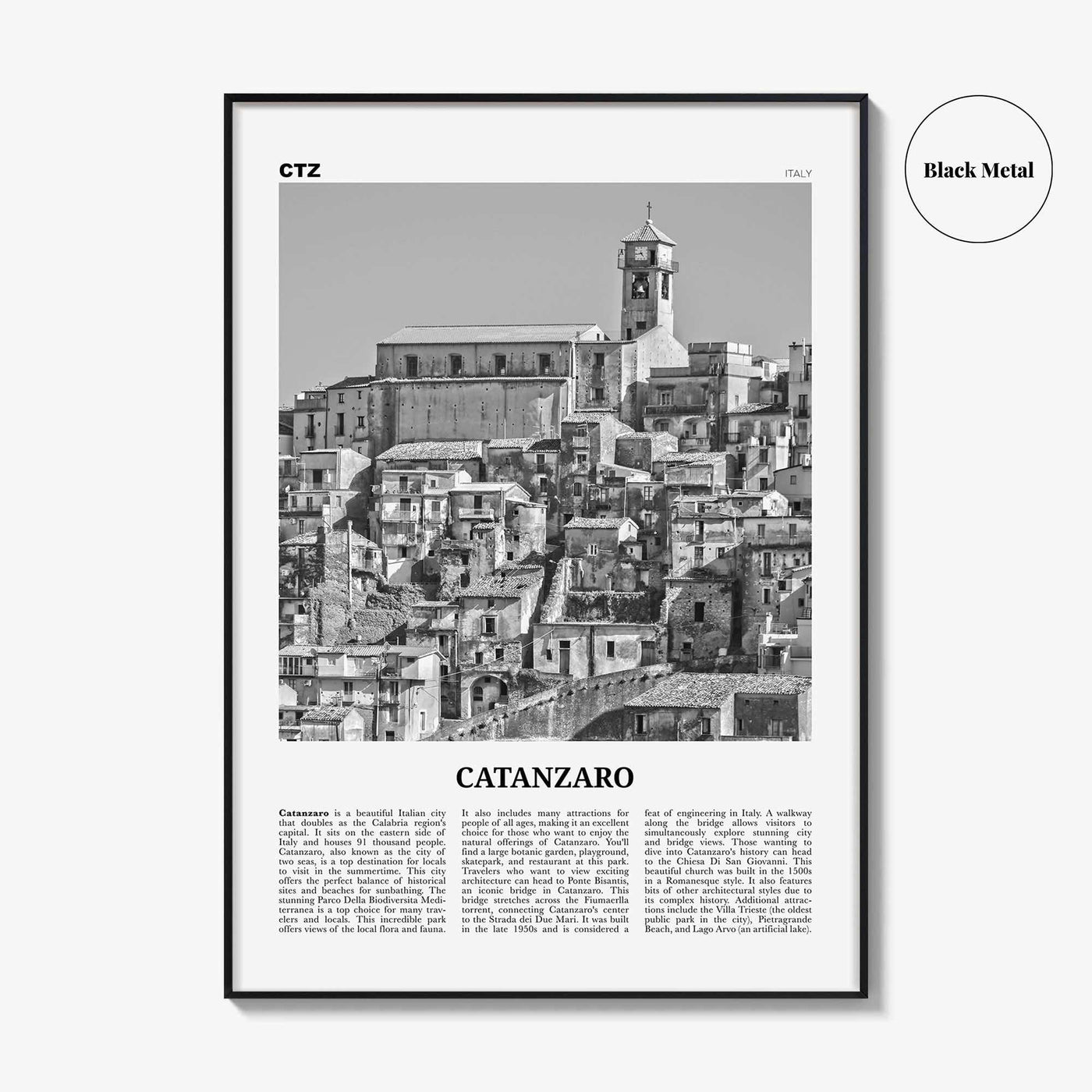 Catanzaro Print Black and White, Catanzaro Wall Art, Catanzaro Poster, Catanzaro Photo, Catanzaro Wall Décor, Catanzaro Map, Italy