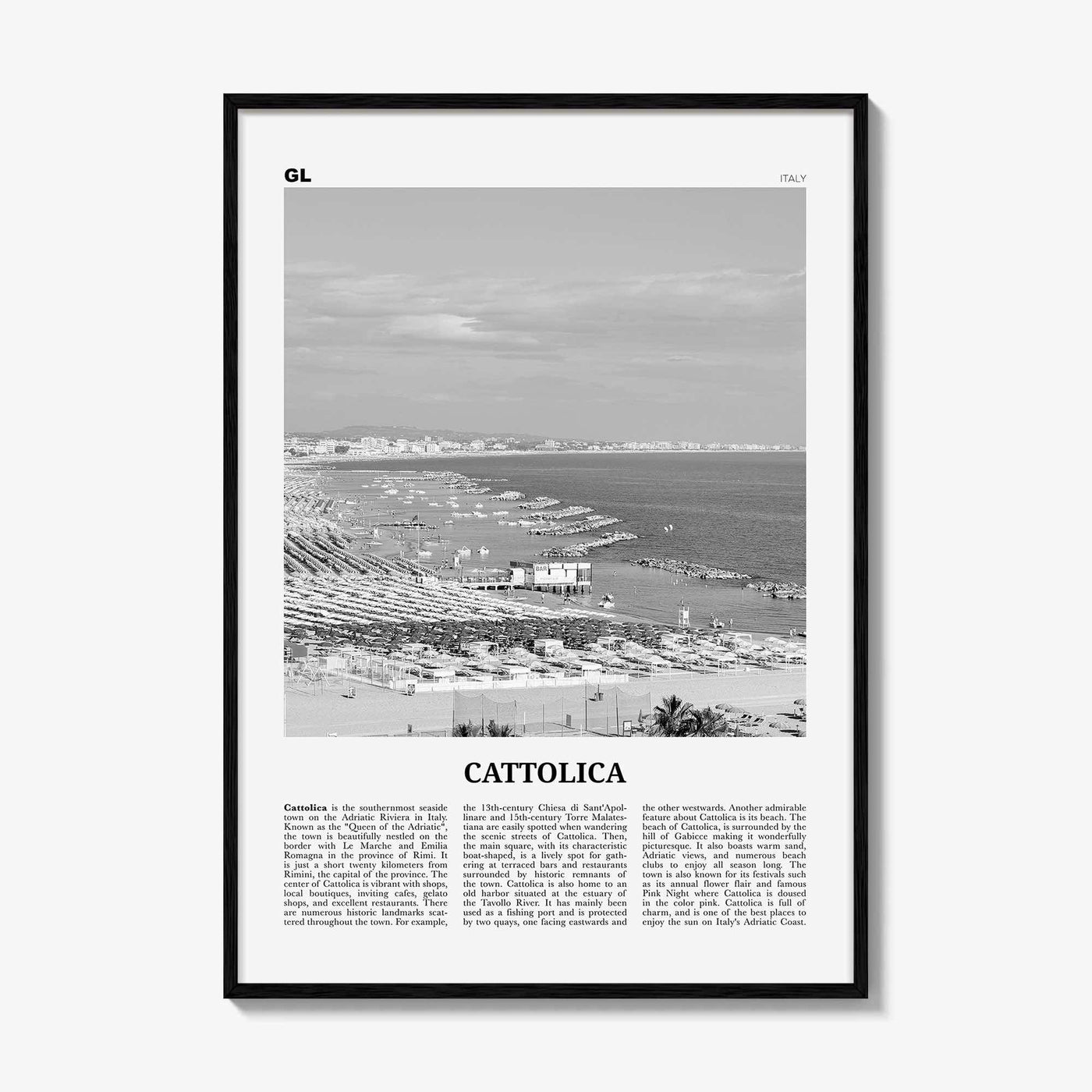 Cattolica Print Black and White, Cattolica Wall Art, Cattolica Poster, Cattolica Photo, Cattolica Wall Décor, Cattolica Map, Italy