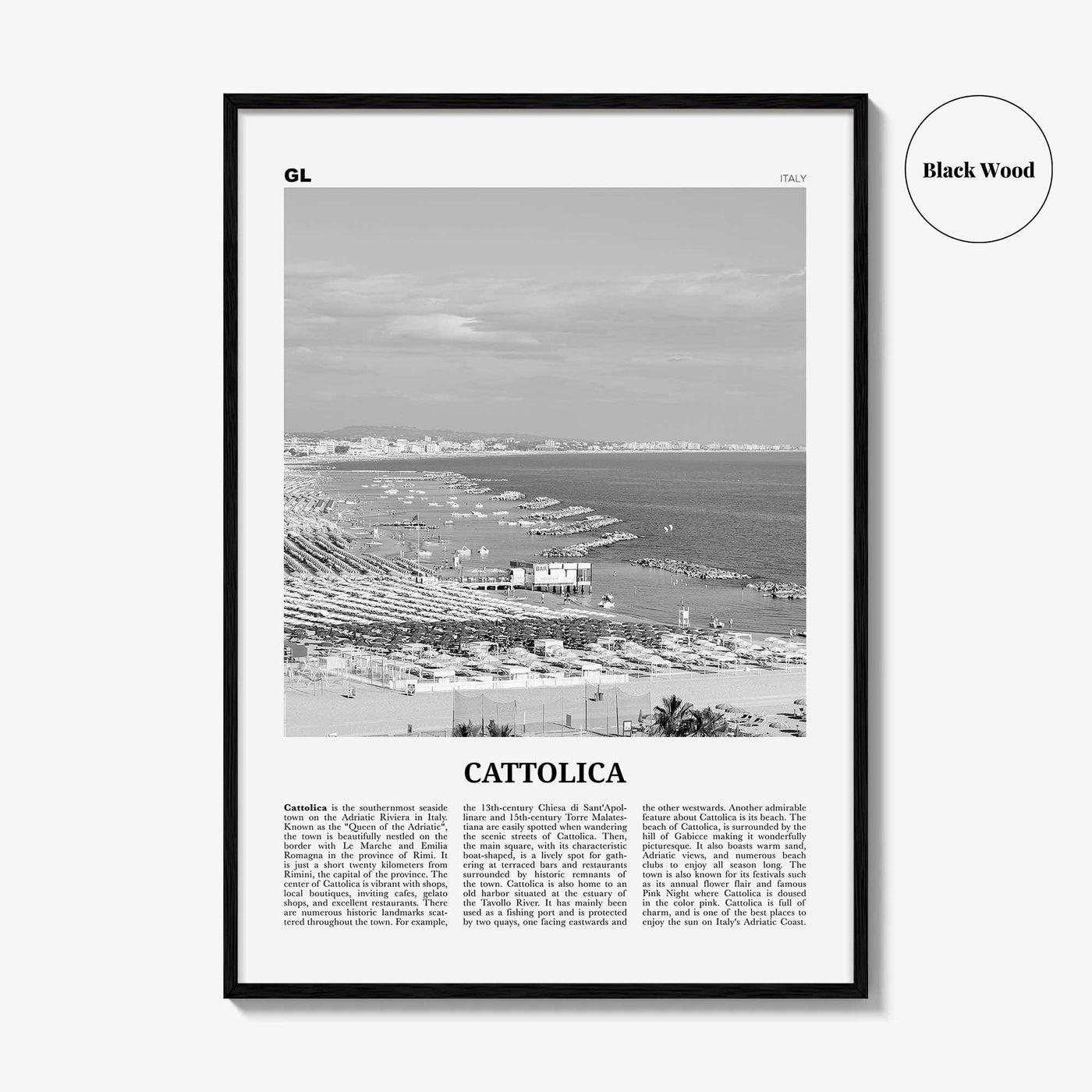 Cattolica Print Black and White, Cattolica Wall Art, Cattolica Poster, Cattolica Photo, Cattolica Wall Décor, Cattolica Map, Italy