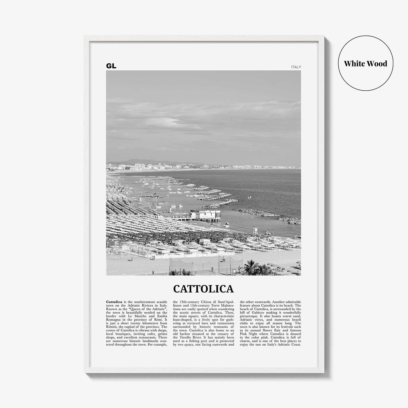 Cattolica Print Black and White, Cattolica Wall Art, Cattolica Poster, Cattolica Photo, Cattolica Wall Décor, Cattolica Map, Italy