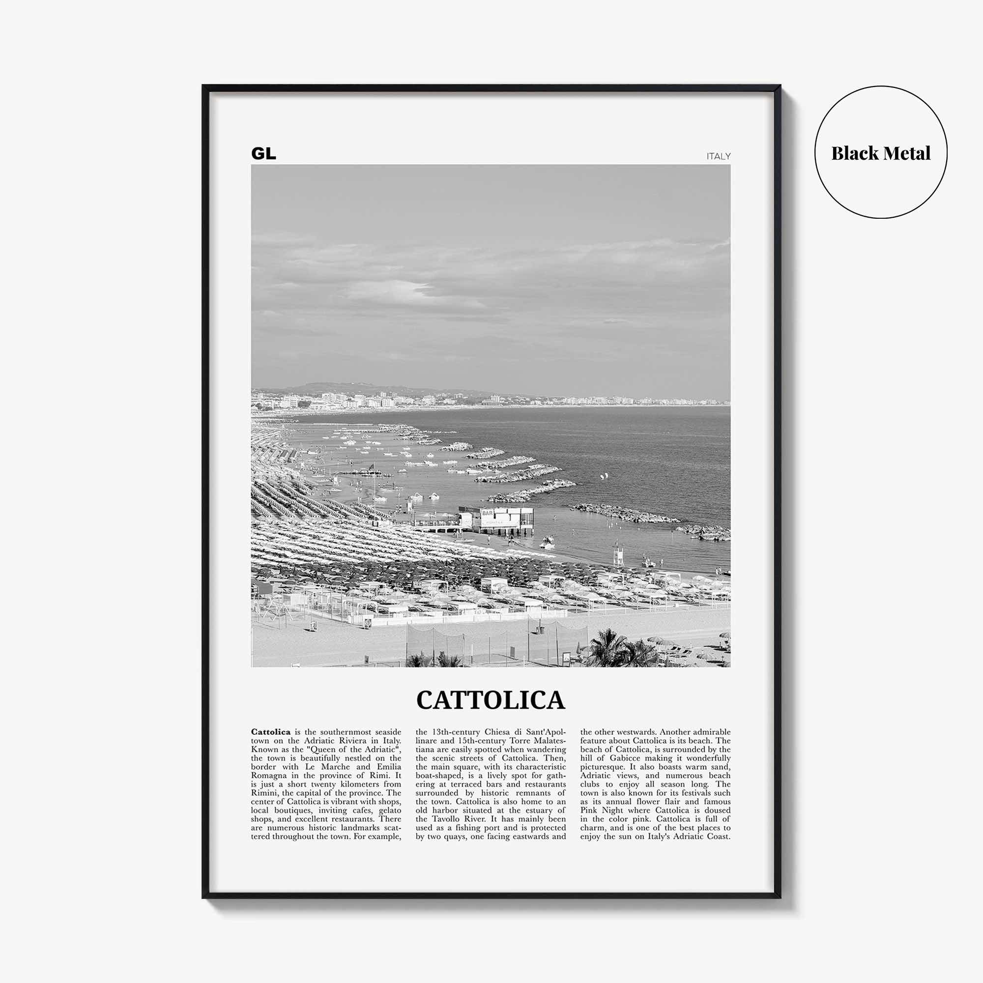 Cattolica Print Black and White, Cattolica Wall Art, Cattolica Poster, Cattolica Photo, Cattolica Wall Décor, Cattolica Map, Italy