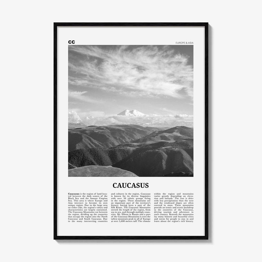 Caucasus Mountains Print Black and White, Caucasus Wall Art, Caucasus Poster, Caucasus Photo, Caucasus Wall Décor, Caucasus Map, Asia