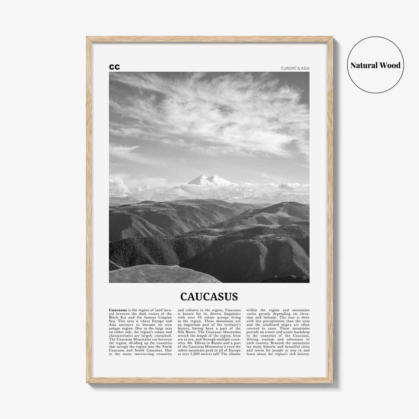 Caucasus Mountains Print Black and White, Caucasus Wall Art, Caucasus Poster, Caucasus Photo, Caucasus Wall Décor, Caucasus Map, Asia