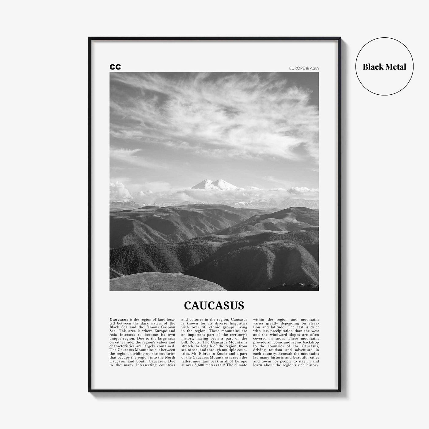 Caucasus Mountains Print Black and White, Caucasus Wall Art, Caucasus Poster, Caucasus Photo, Caucasus Wall Décor, Caucasus Map, Asia