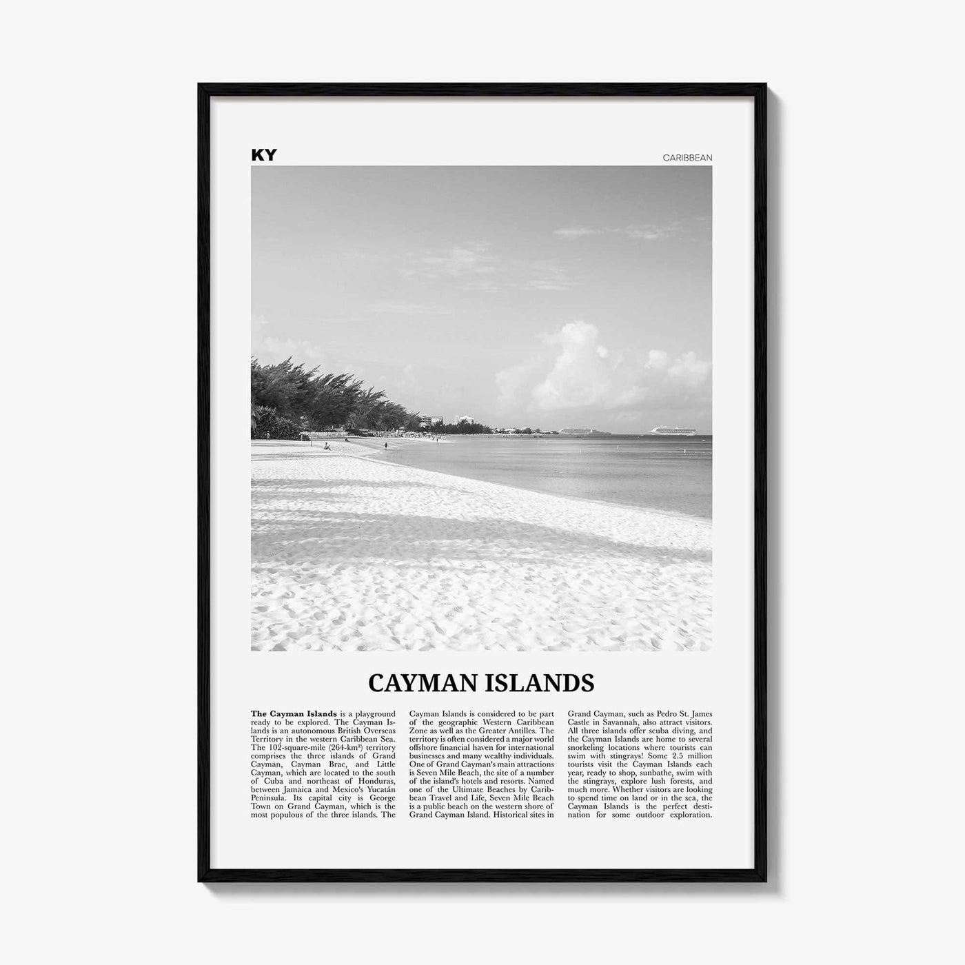 Cayman Islands Print Black and White, Cayman Islands Wall Art, Cayman Islands Poster, George Town, Grand Cayman, Caribbean