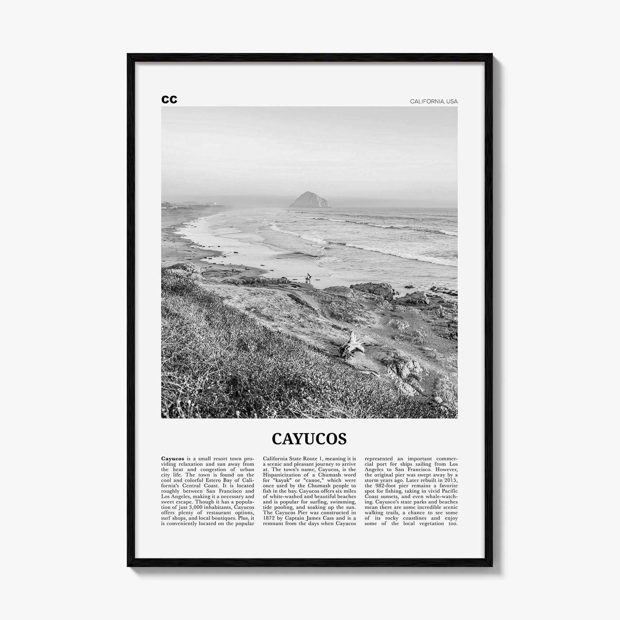 Cayucos Print Black and White, Cayucos Wall Art, Cayucos Poster, Cayucos Photo, Cayucos Decor, California, USA, United States, North America